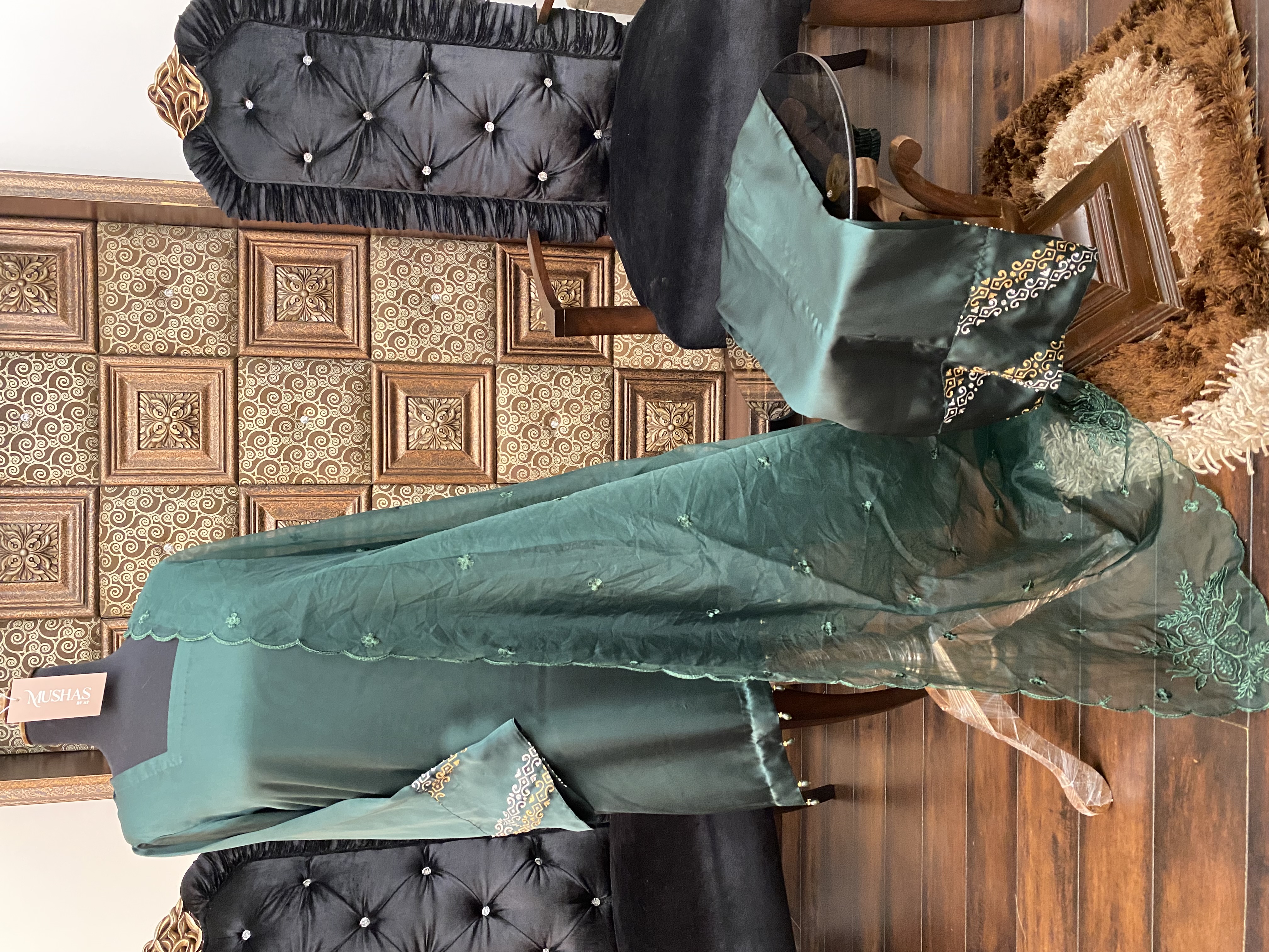 M134- Elegant Bottle Green Formal 3 Pcs Dress