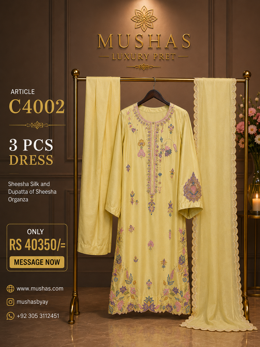 Luxury Pret Sheesha Silk 3-Piece Dress