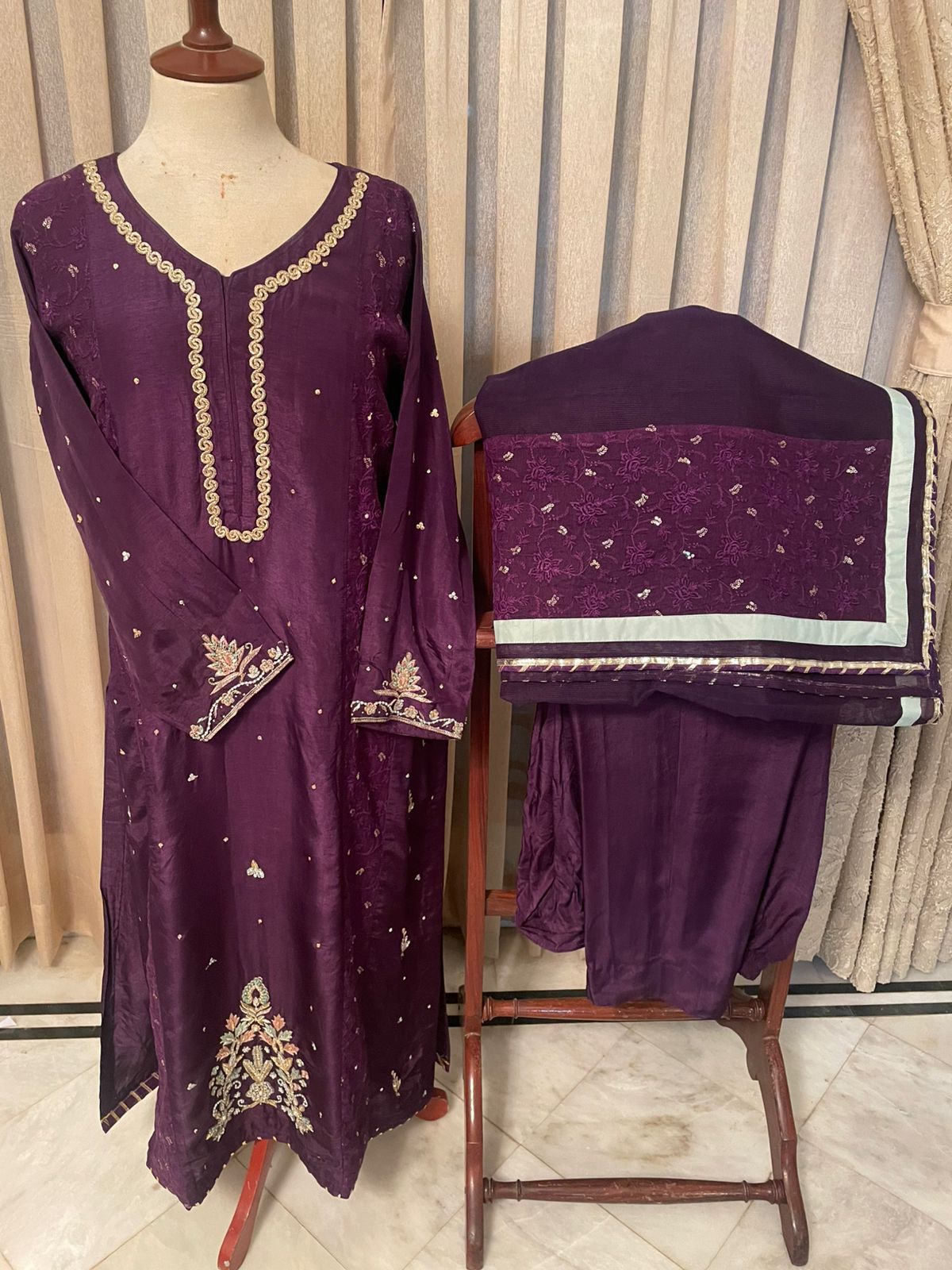 M135- Majestic Plum Embroidered Formal Ensemble
