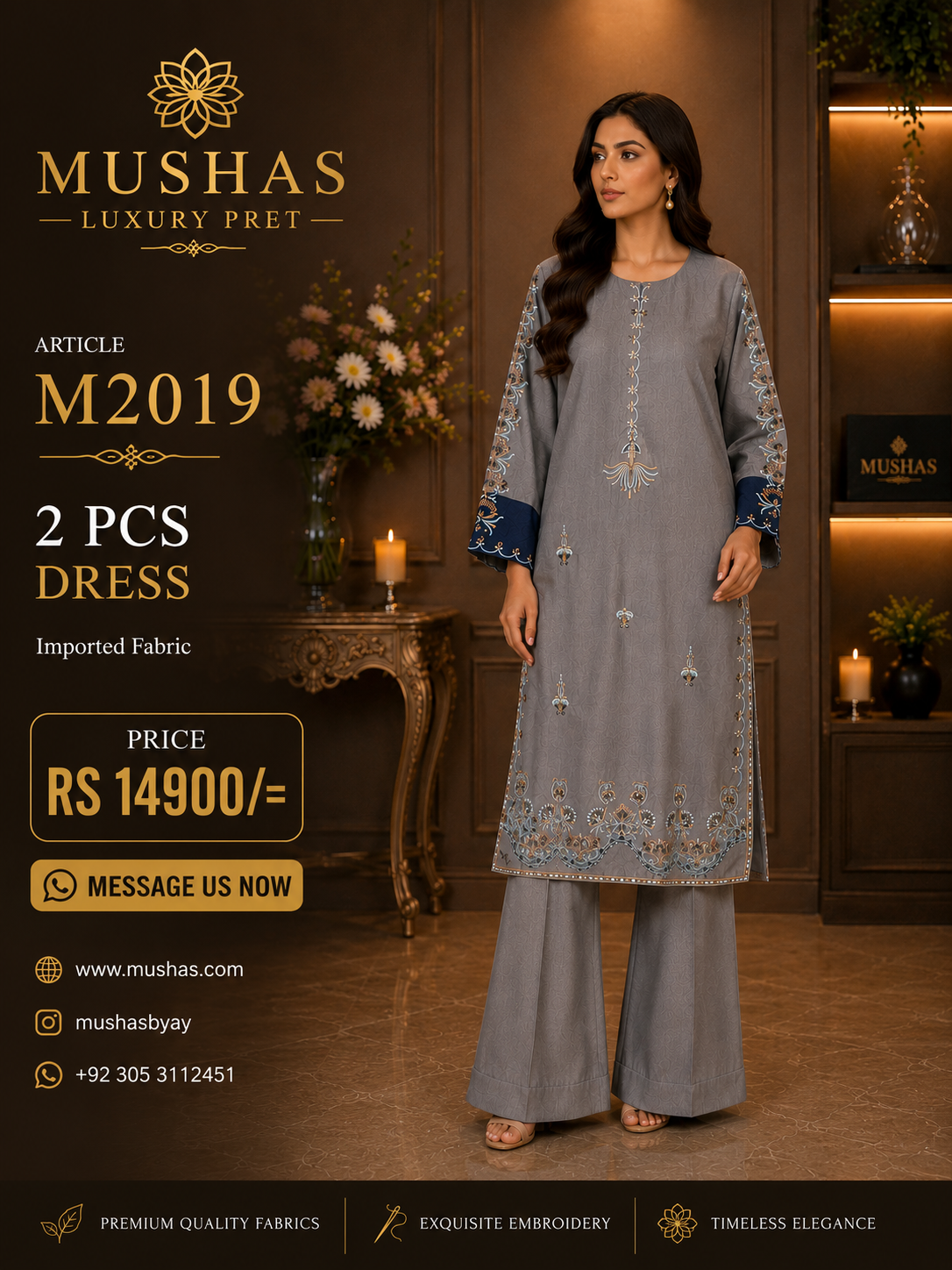 Embroidered Grey Luxury Pret Set