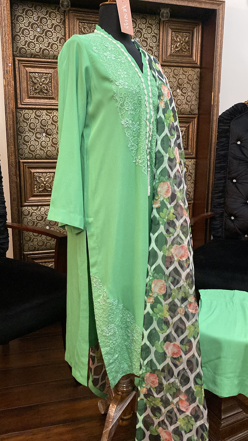 M143- Lace Appliqued 3 Pcs Dress