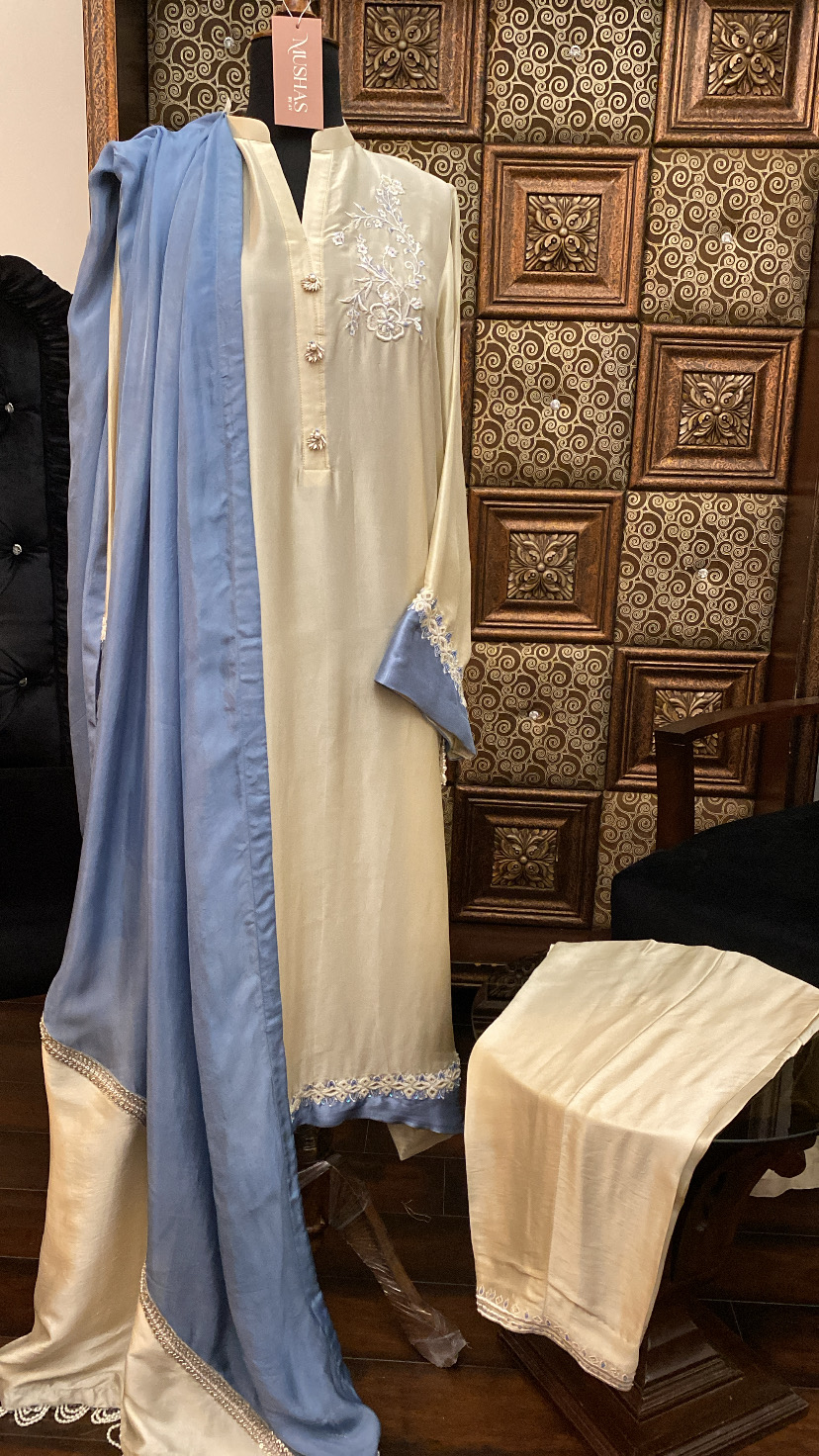 M133- Formal Applique Borders Dress 3 Pcs