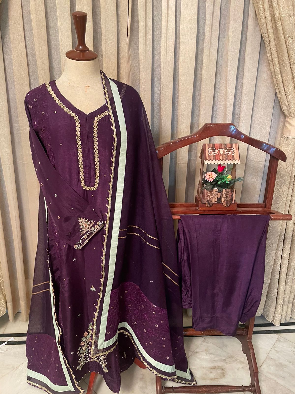 M135- Majestic Plum Embroidered Formal Ensemble