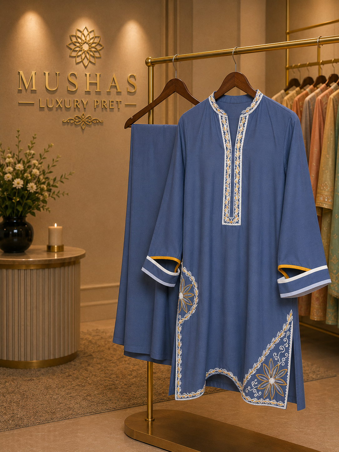 Blue Embroidered Co-ord Set