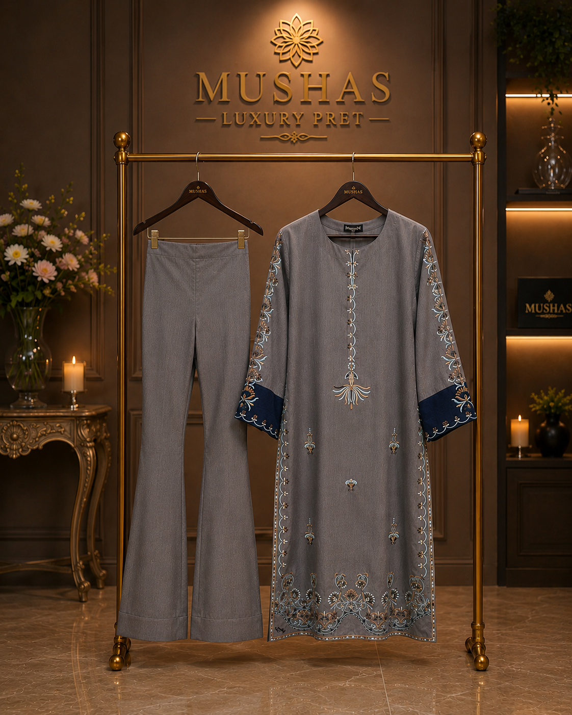 Embroidered Grey Luxury Pret Set