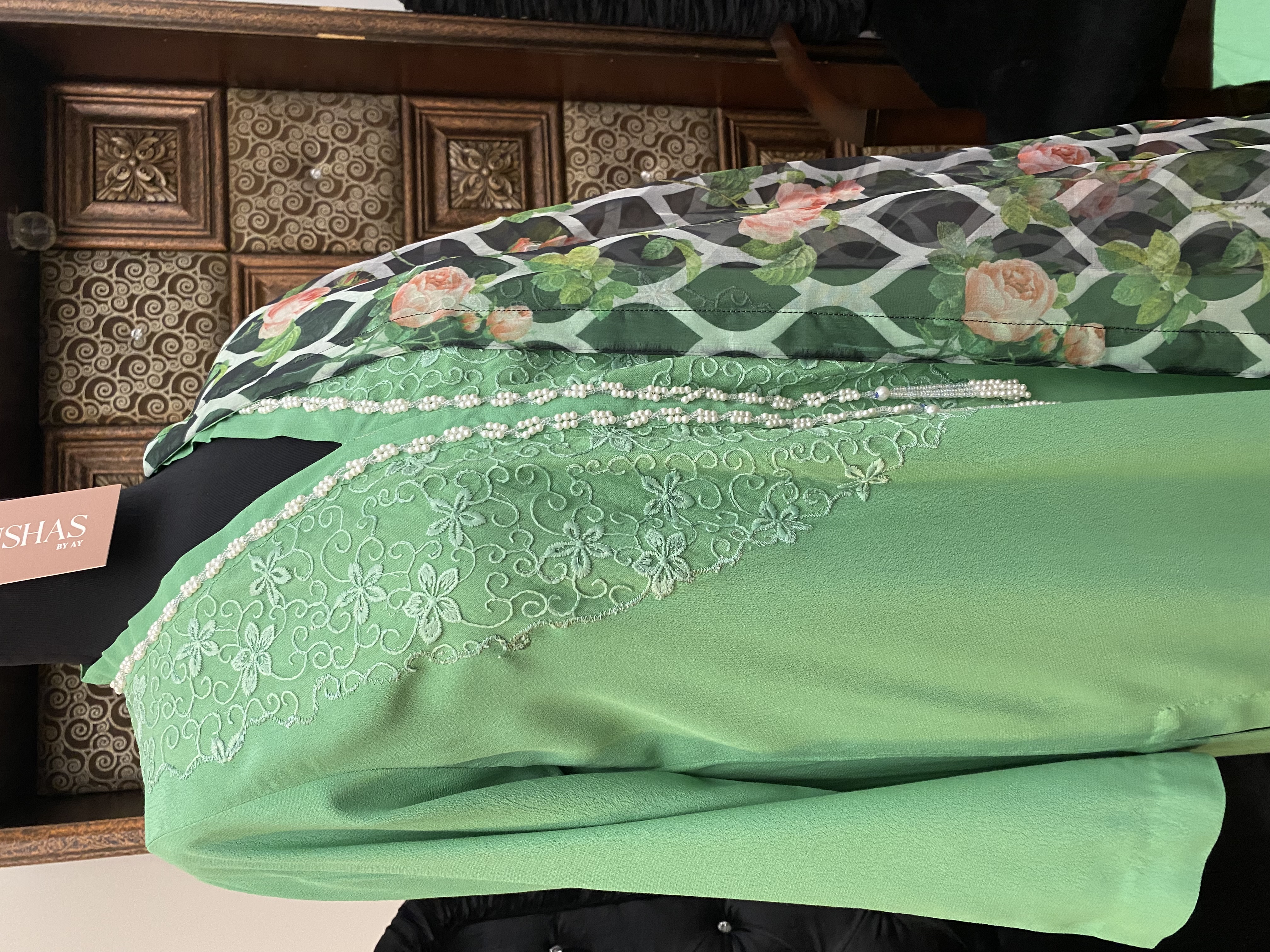 M143- Lace Appliqued 3 Pcs Dress