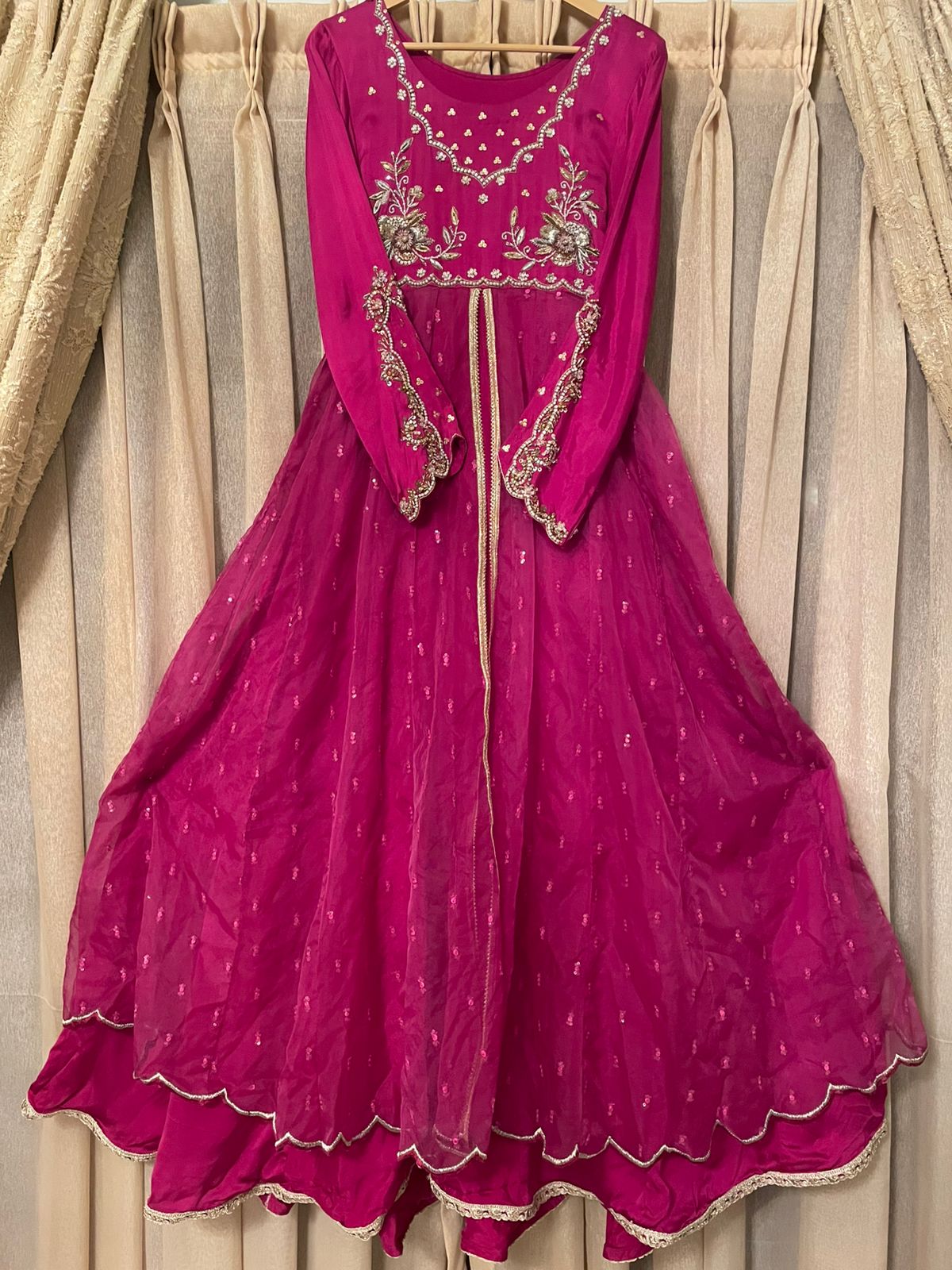 M123- Pink Charmeuse Embroidered Maxi Gown