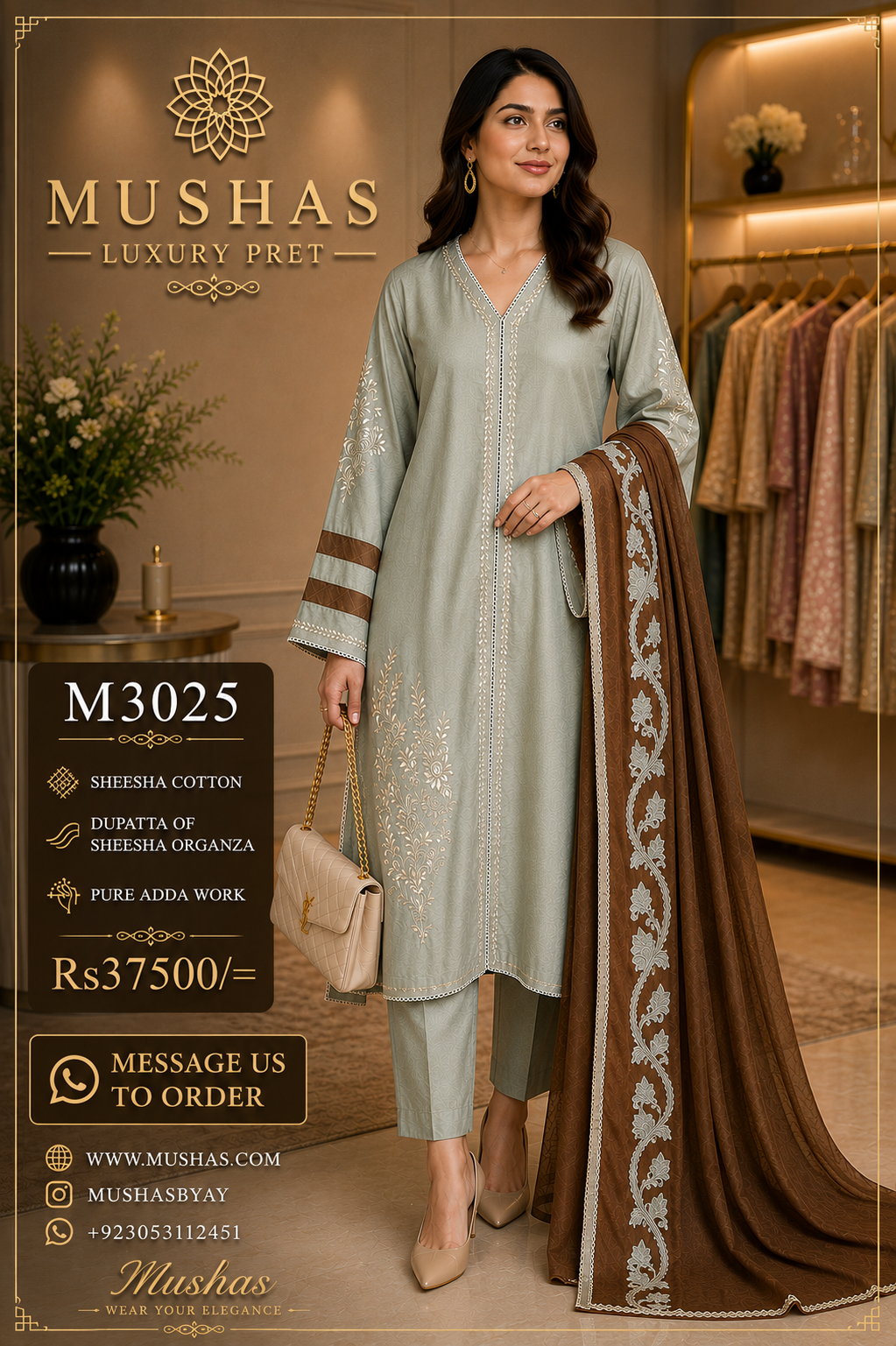 Embroidered Pista Green 3-Piece Suit