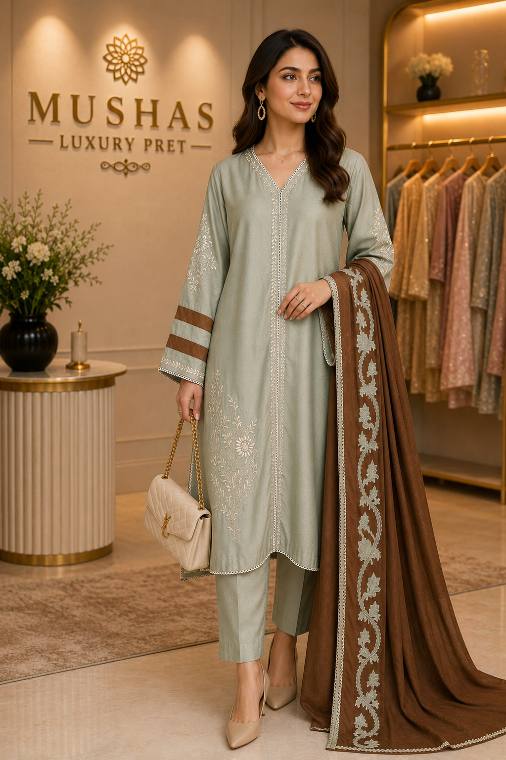 Embroidered Pista Green 3-Piece Suit