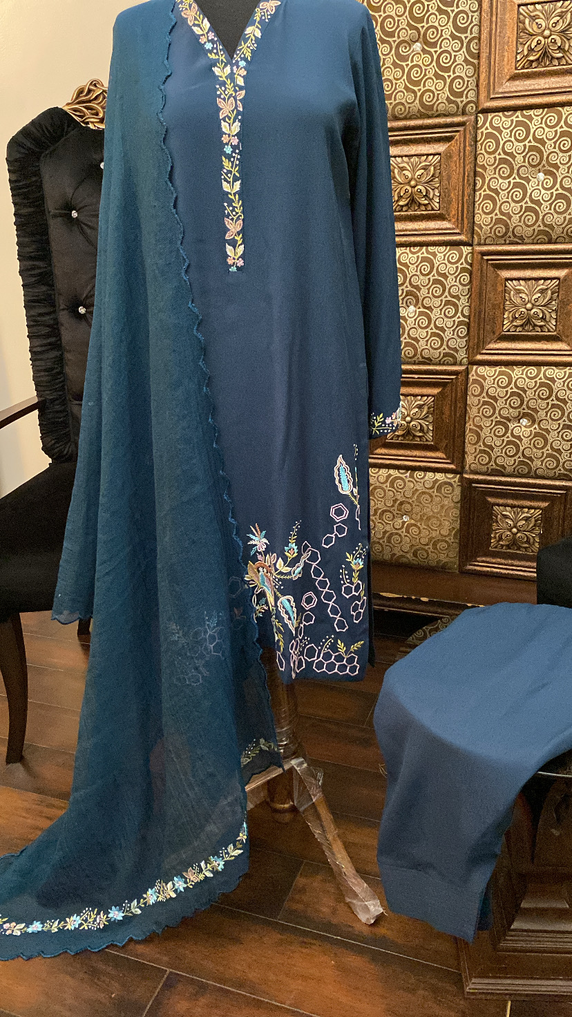 M115- Elegant Embroidered Kurta Paired with Shalwar 3 pcs
