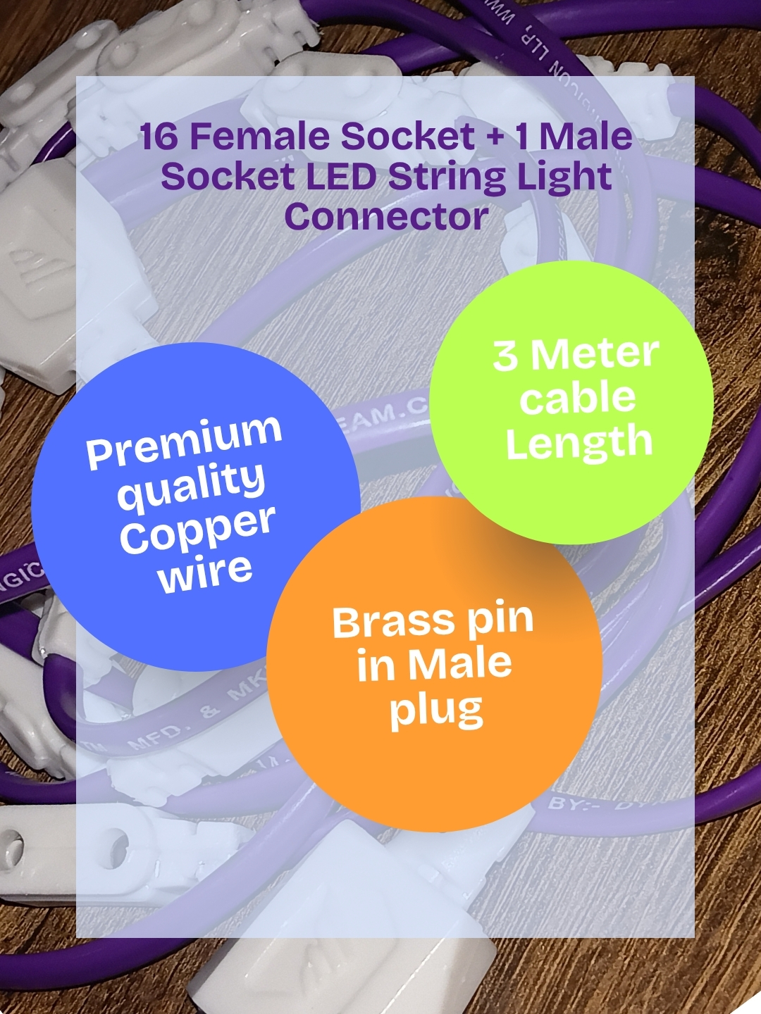 DYNEBEAM® 16+1 LED String Light Connector | Decorative Jointer for Diwali, Christmas & Festival Jhilmil/Jhalar Lights | Premium Quality |3 Meter Cable Length ( Made in India)