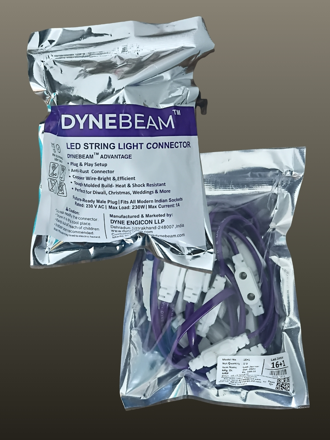 DYNEBEAM® 16+1 LED String Light Connector | Decorative Jointer for Diwali, Christmas & Festival Jhilmil/Jhalar Lights | Premium Quality |3 Meter Cable Length ( Made in India)