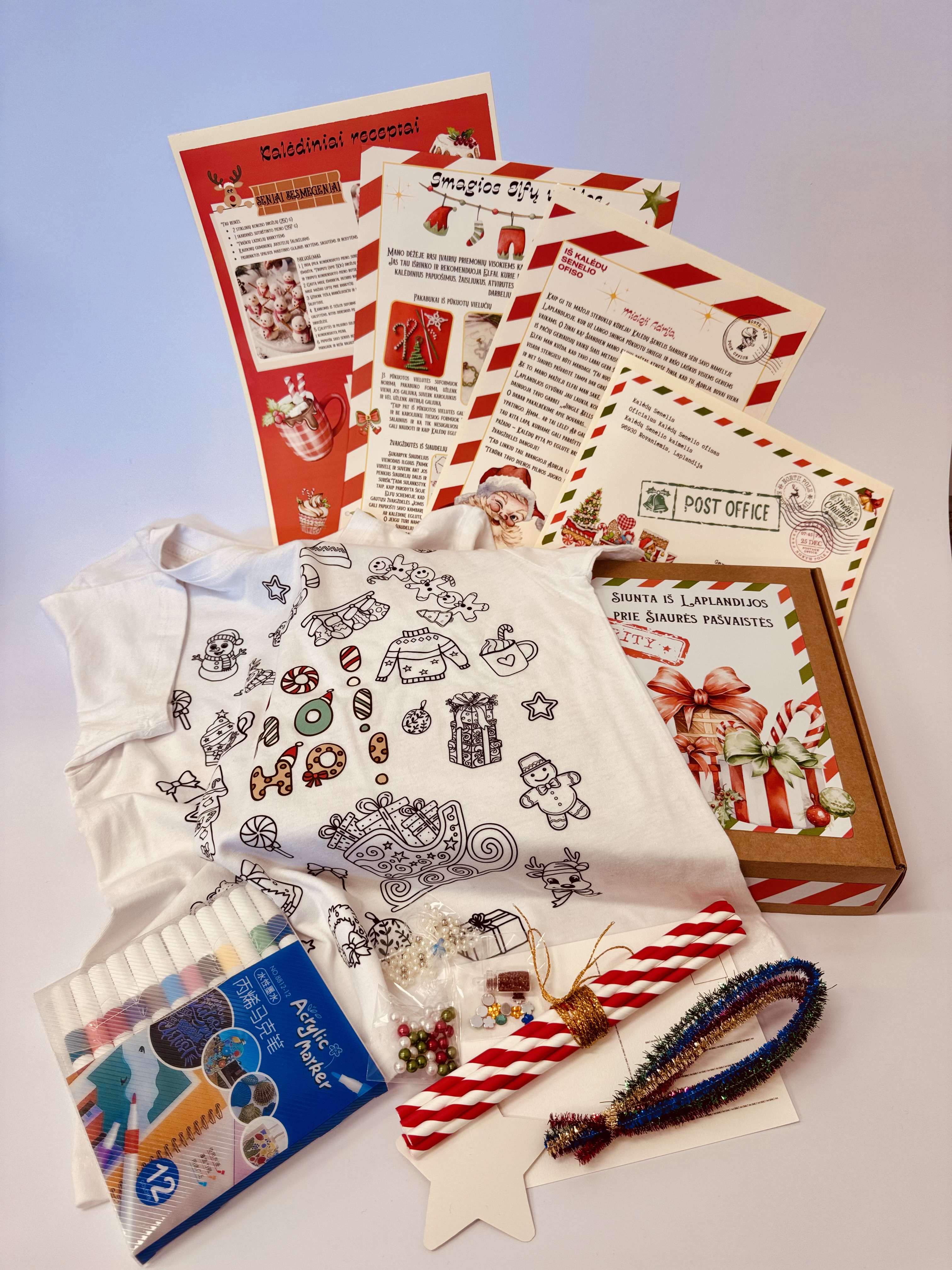 KALĖDŲ SENELIO PAŠTAS. Rinkinys su spalvinamais marškinėliais