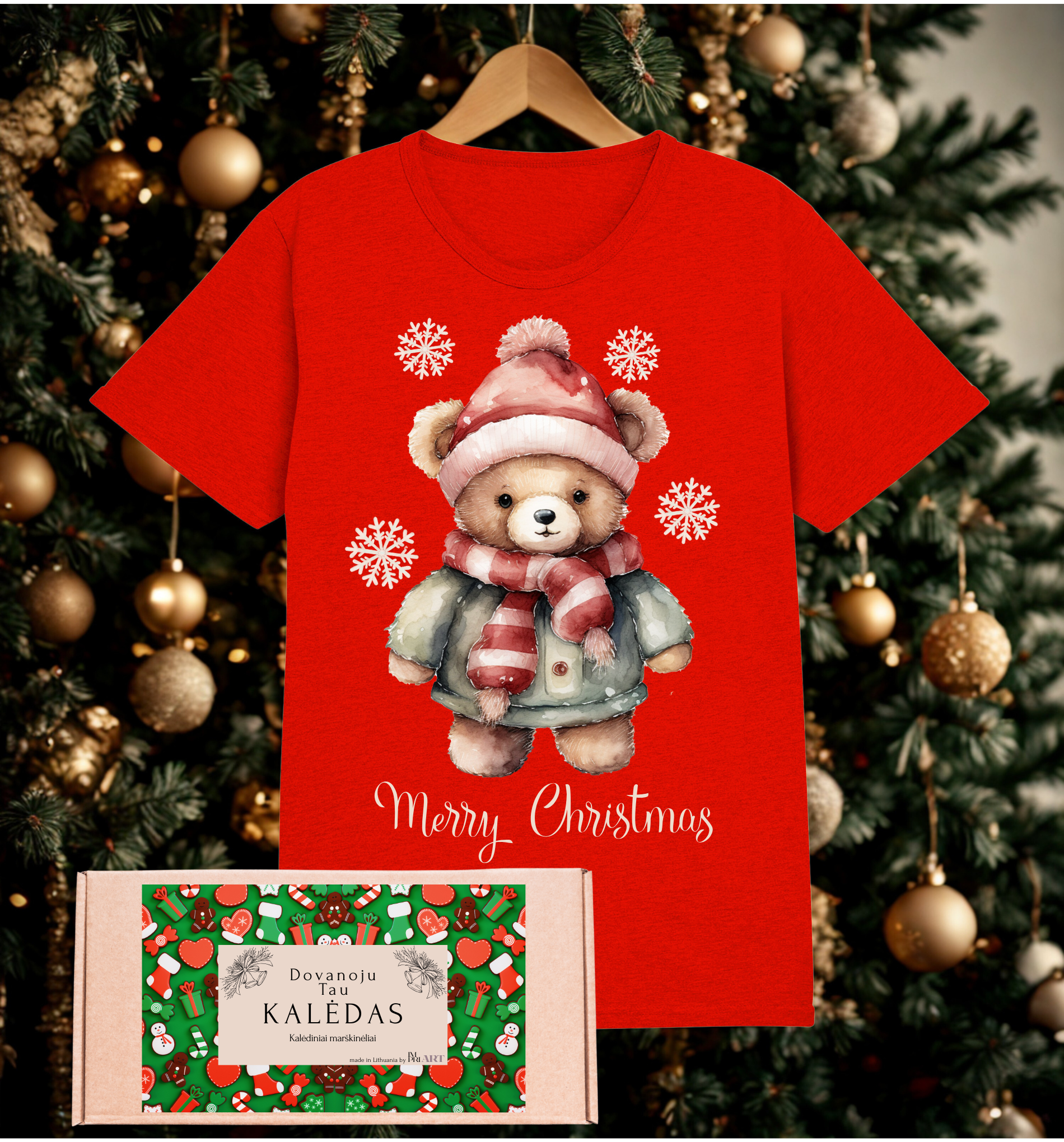 Kalėdiniai marškinėliai vaikams dėžutėje "Dovanoju Tau Kalėdas"