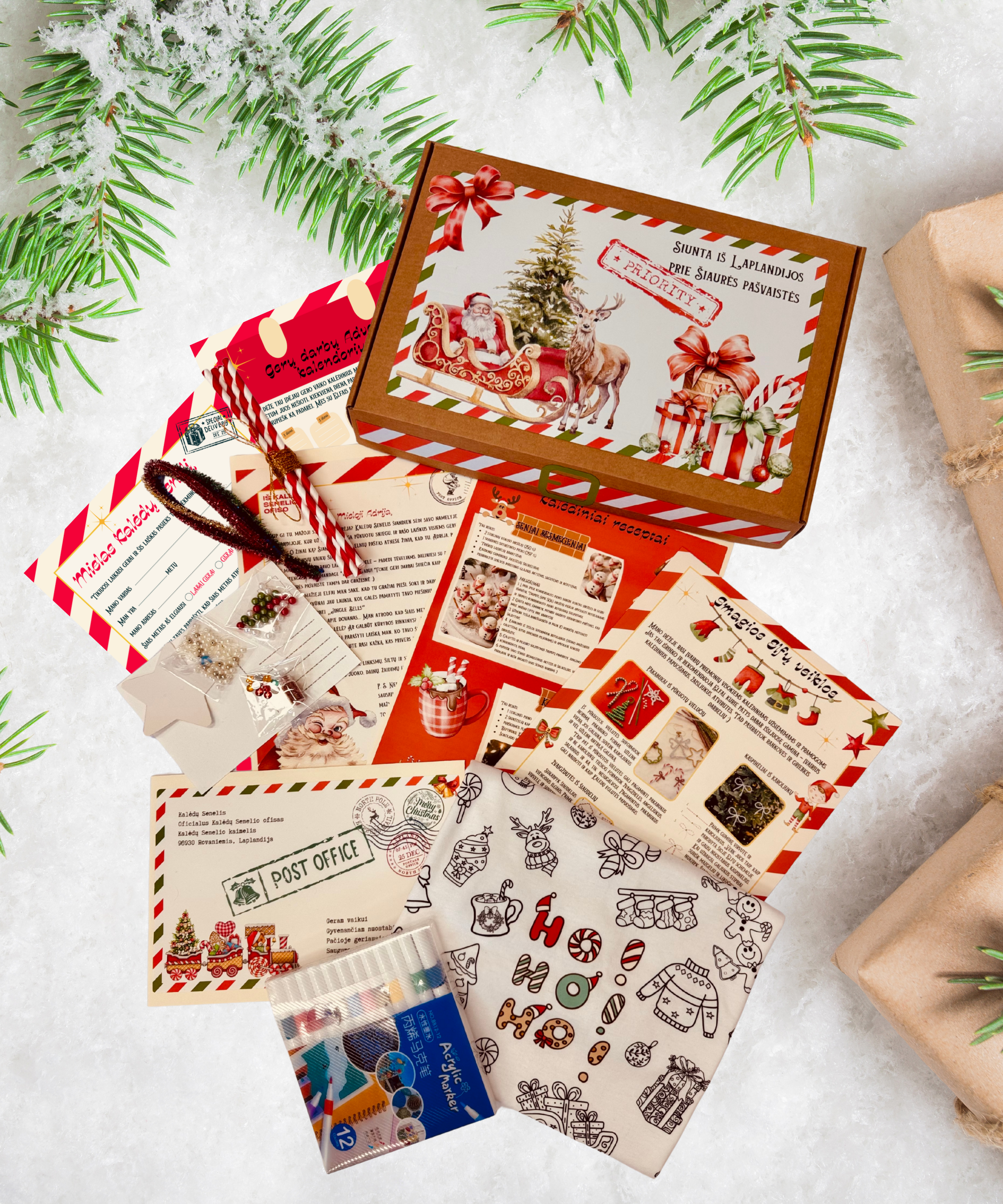 KALĖDŲ SENELIO PAŠTAS. Rinkinys su spalvinamais marškinėliais