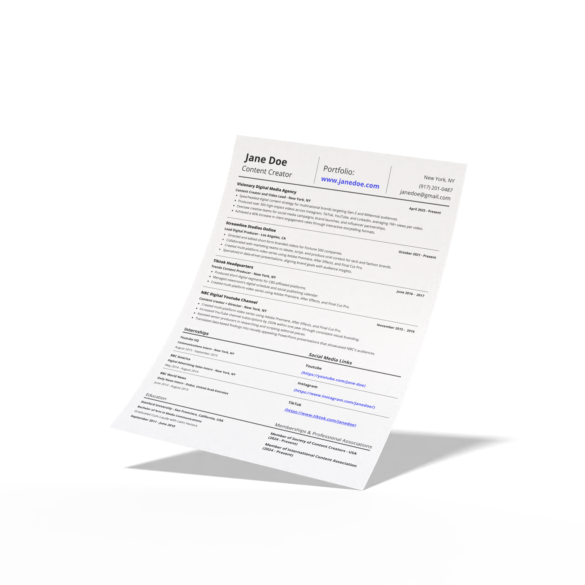 Digital Content Creator Resume