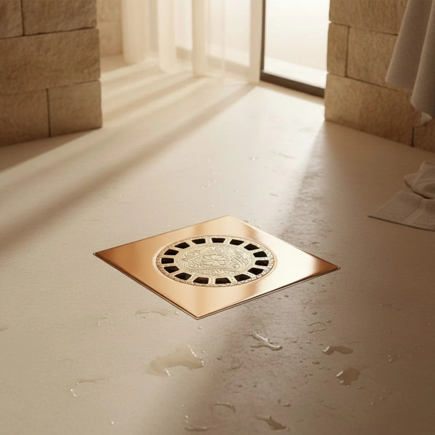 Grille d’évacuation carrée en cuivre gravé – Motif artisanal