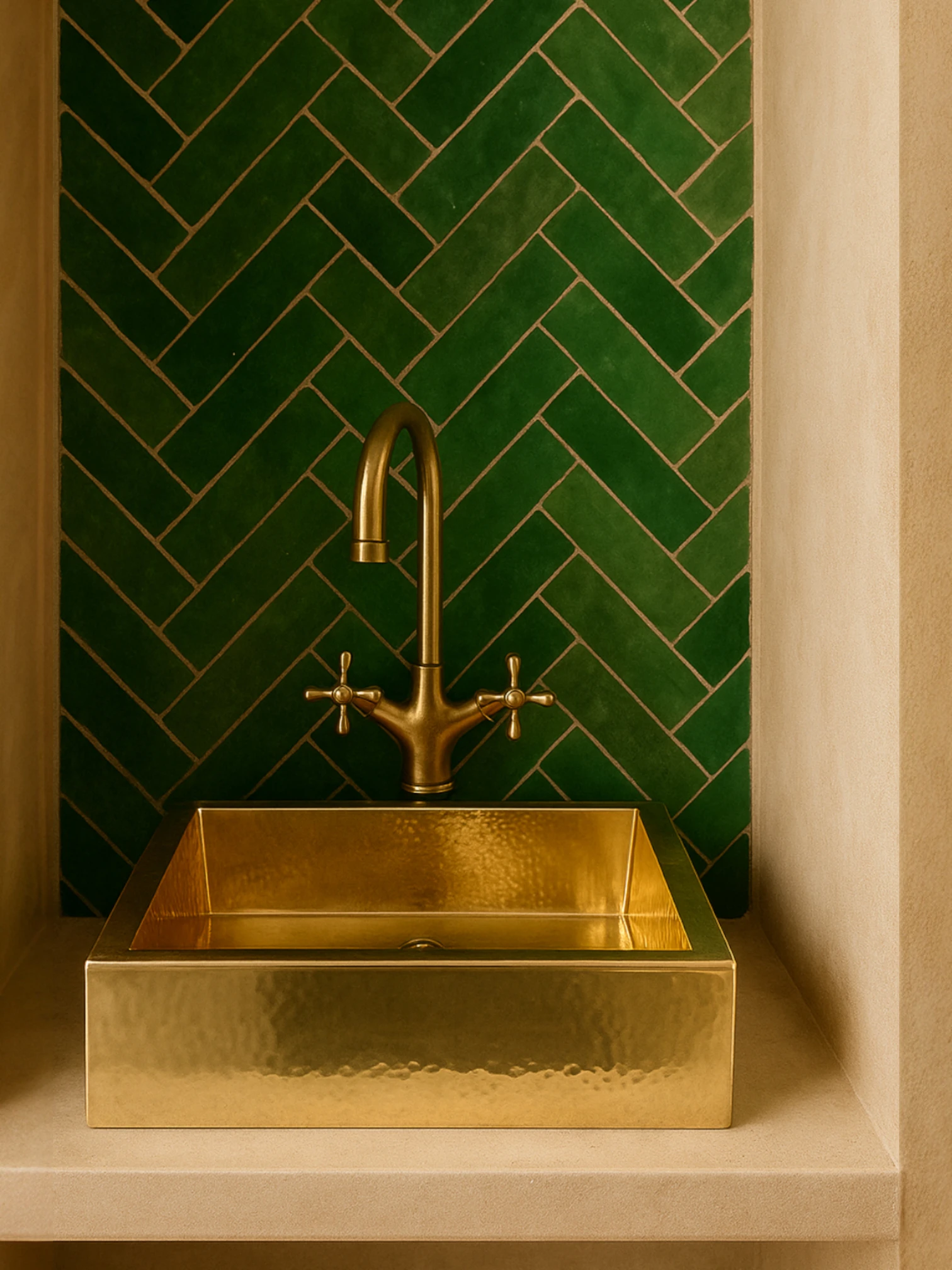 Vasque en cuivre doré – Finition martelée premium