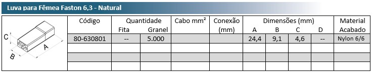 Luva para Fêmea Faston 6,3 - Natural