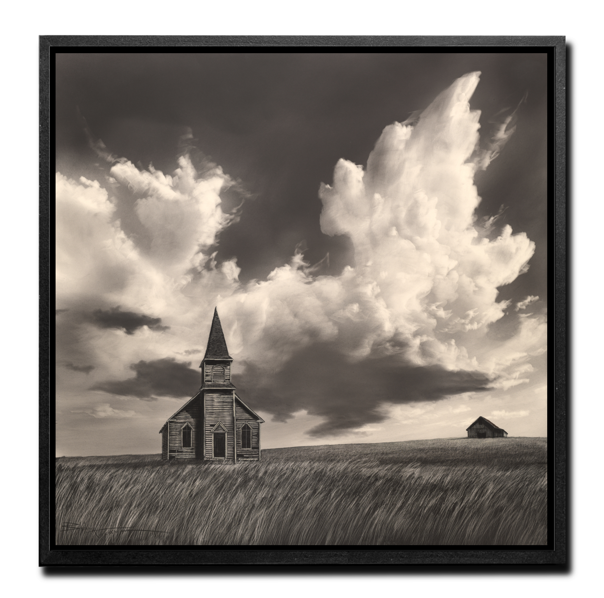 PRAIRIE CHAPEL  FRAMED 26 X 26