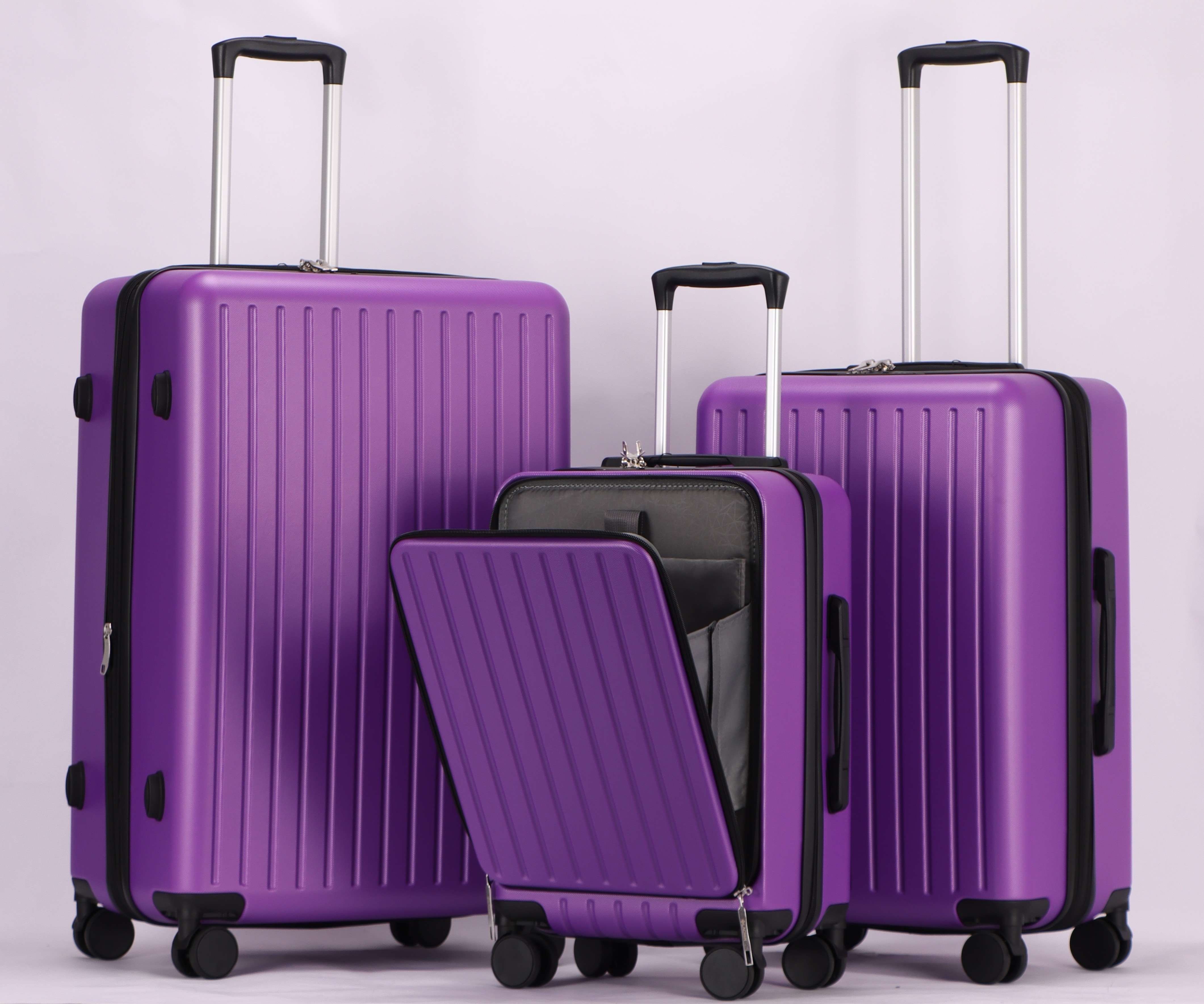 Luggage Set 3 Piece, Hardshell ABS Suitcases with Spinner Wheels, TSA Password Lock, Aluminum Handle, 20" Carry-On with USB Port & Laptop Pocket, Expandable 24" & 28" Checked Bags (Purple)