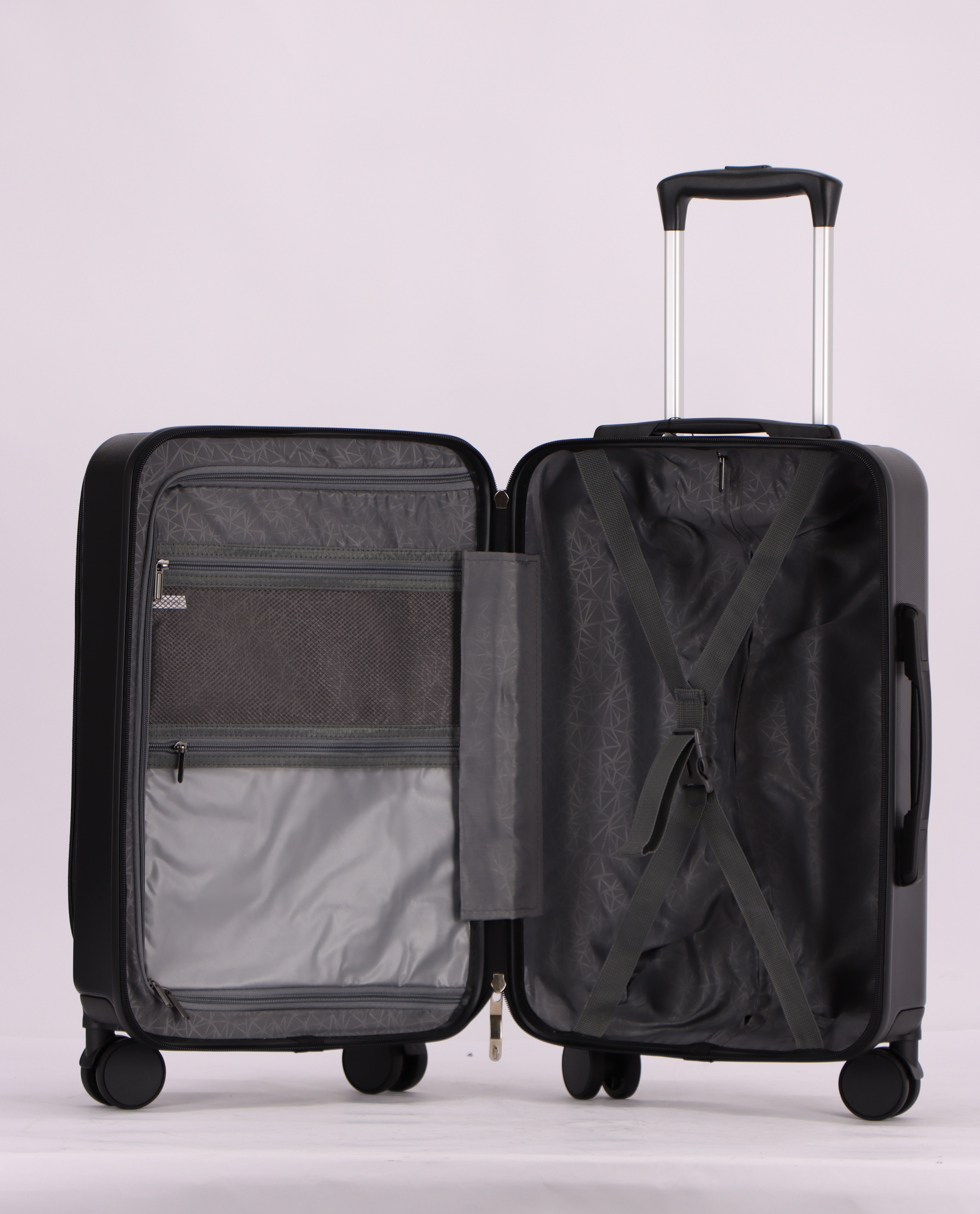 3-Piece Luggage Set – Hardshell ABS Suitcases with Spinner Wheels, Built-In TSA Combination Lock, Aluminum Handle, 20” Carry-On with USB & Type-C Ports and Front Laptop Pocket, Expandable 24” & 28” Checked Bags (BLACK)