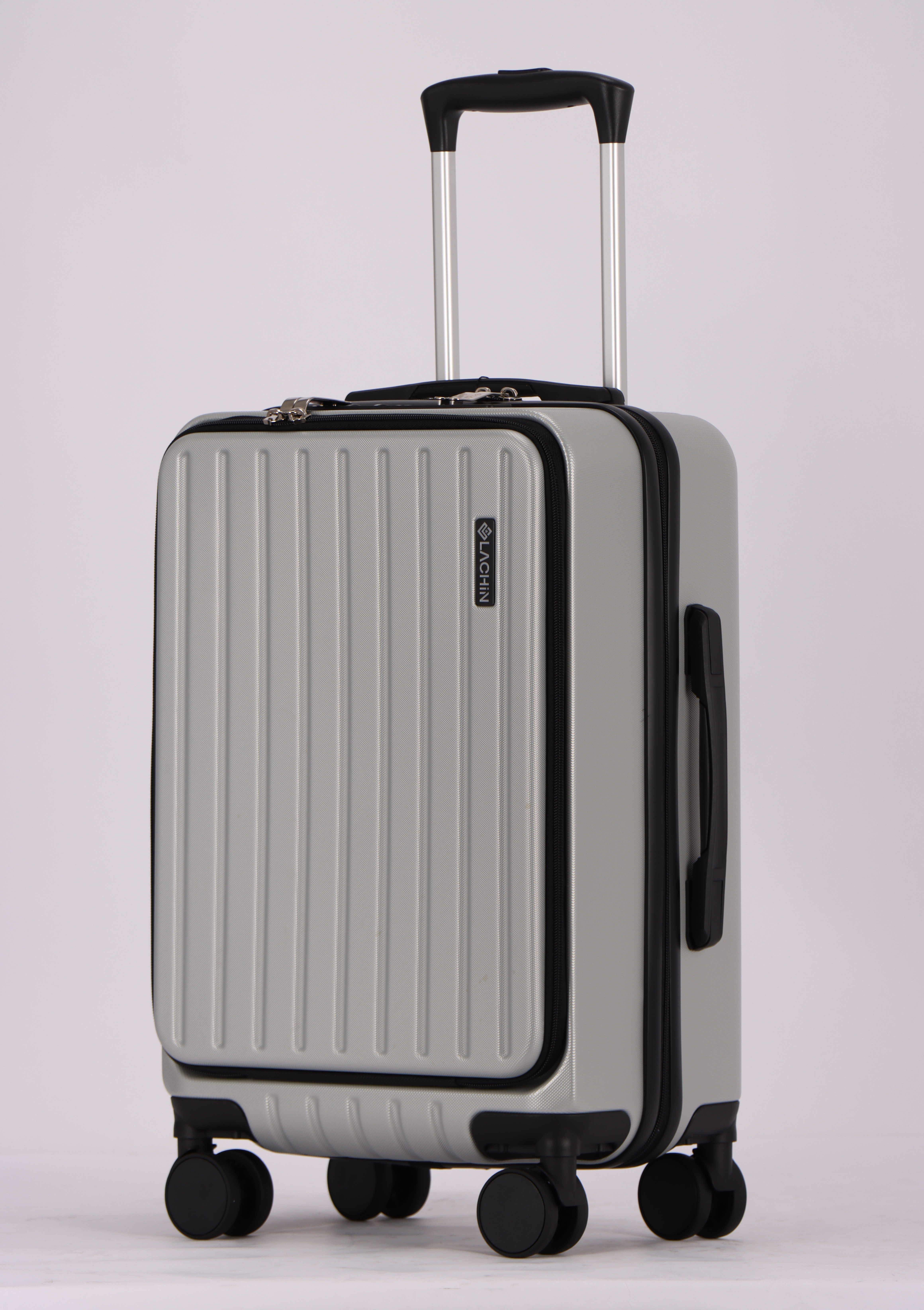 3-Piece Luggage Set – Hardshell ABS Suitcases with Spinner Wheels, Built-In TSA Combination Lock, Aluminum Handle, 20” Carry-On with USB & Type-C Ports and Front Laptop Pocket, Expandable 24” & 28” Checked Bags (Silver)