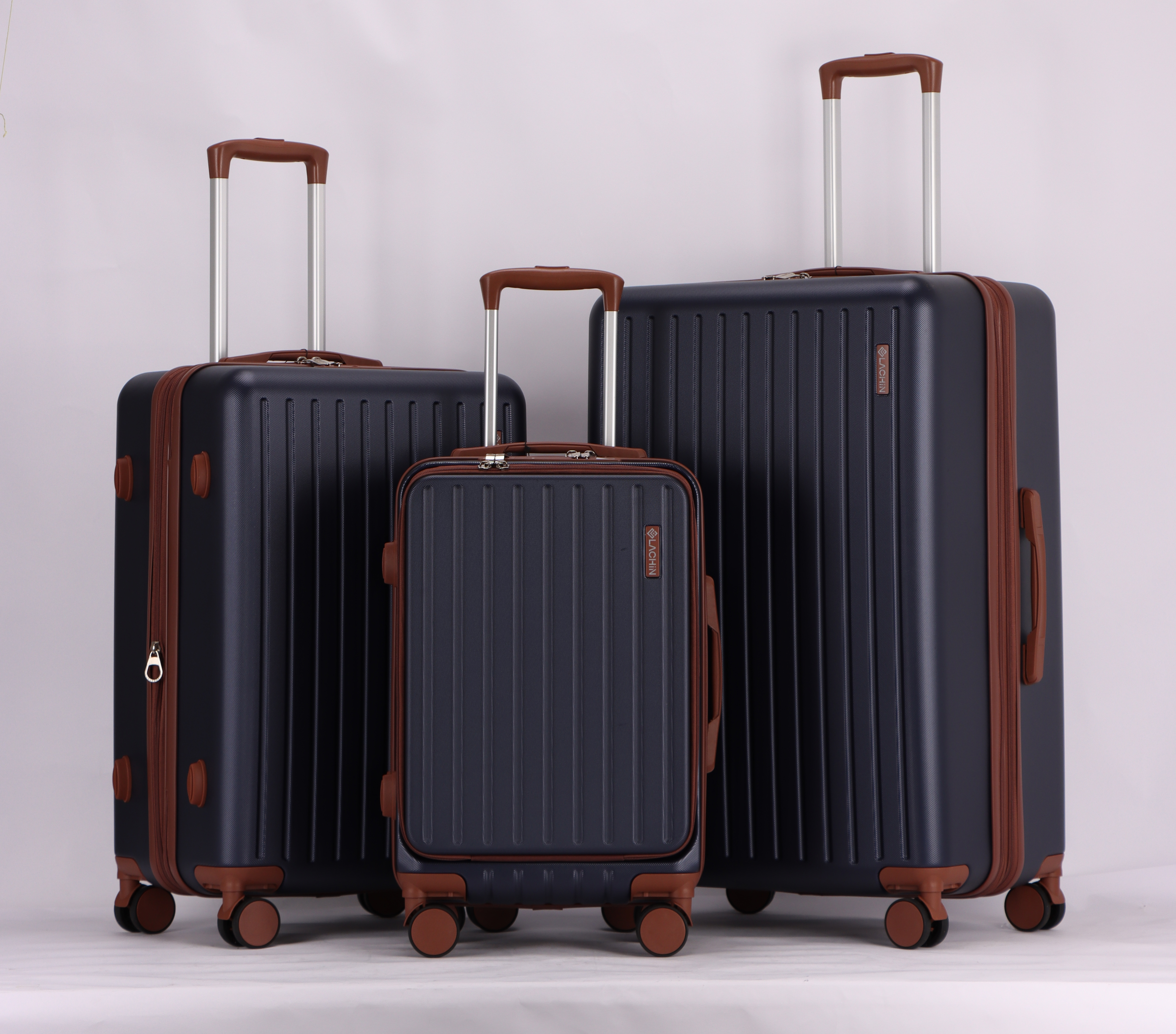3-Piece Luggage Set – Hardshell ABS Suitcases with Spinner Wheels, Built-In TSA Combination Lock, Aluminum Handle, 20” Carry-On with USB & Type-C Ports and Front Laptop Pocket, Expandable 24” & 28” Checked Bags (NAVY BLUE)
