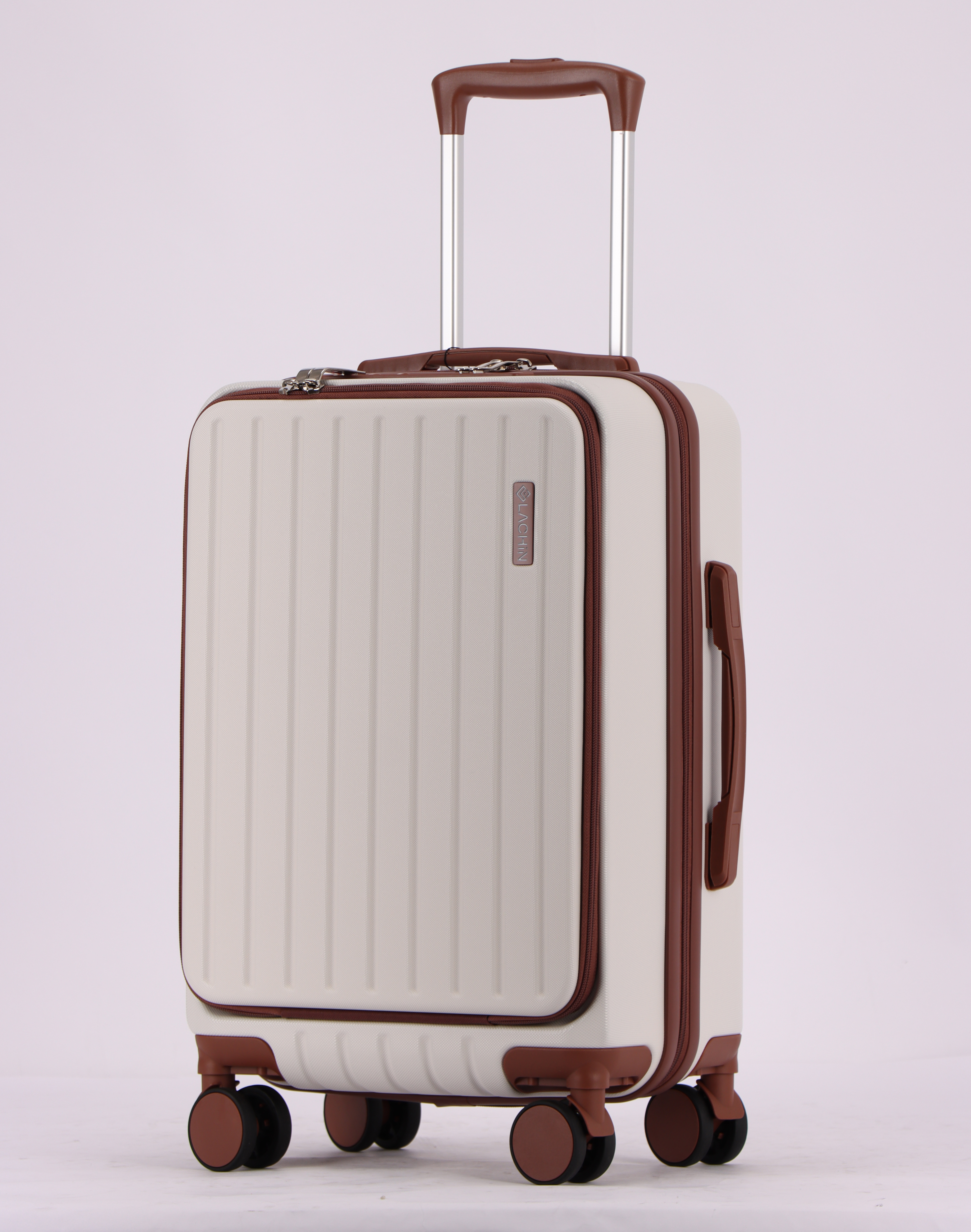 3-Piece Luggage Set – Hardshell ABS Suitcases with Spinner Wheels, Built-In TSA Combination Lock, Aluminum Handle, 20” Carry-On with USB & Type-C Ports and Front Laptop Pocket, Expandable 24” & 28” Checked Bags (IVORY-BROWN)