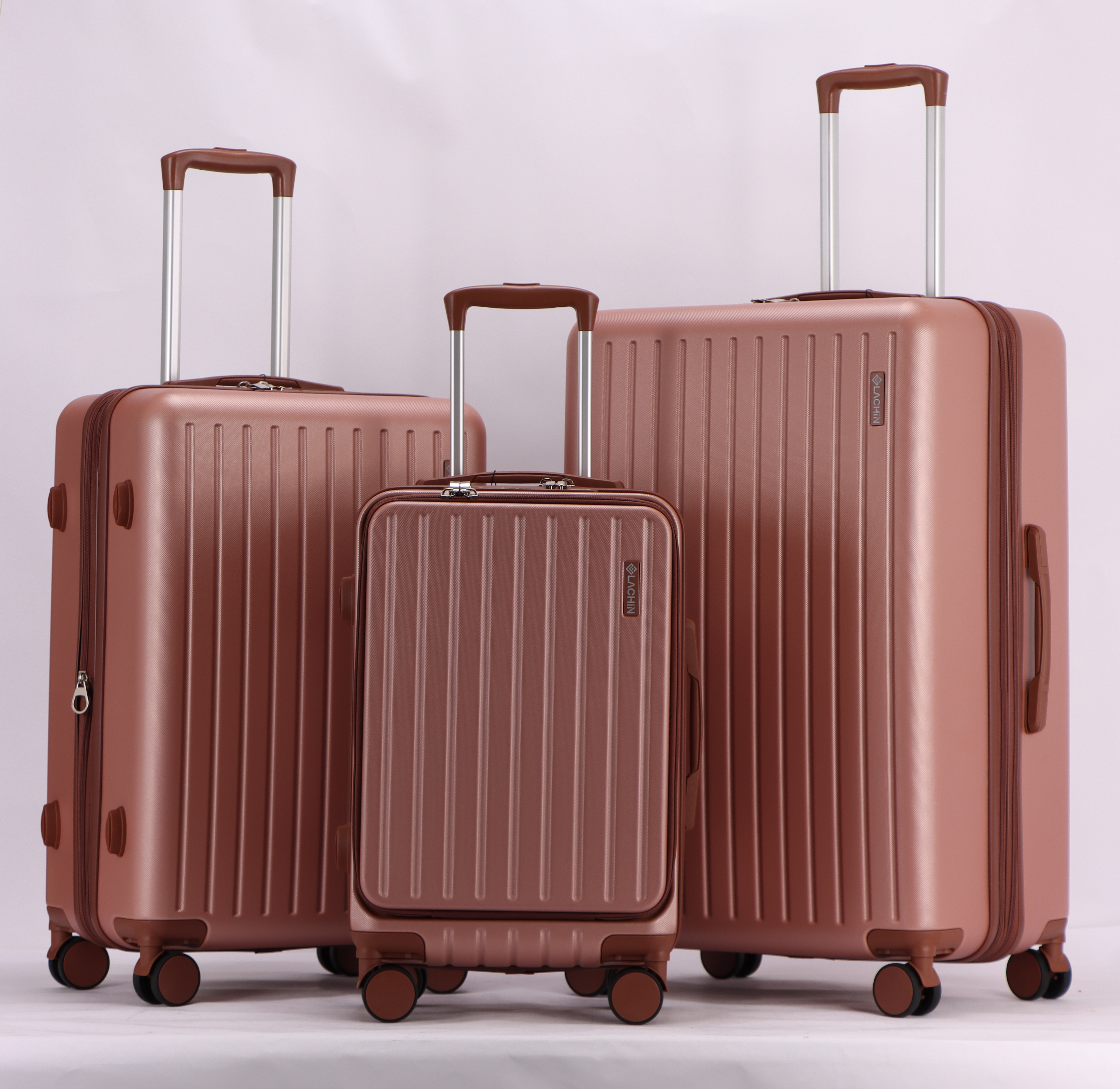 3-Piece Luggage Set – Hardshell ABS Suitcases with Spinner Wheels, Built-In TSA Combination Lock, Aluminum Handle, 20” Carry-On with USB & Type-C Ports and Front Laptop Pocket, Expandable 24” & 28” Checked Bags (ROSE GOLD)