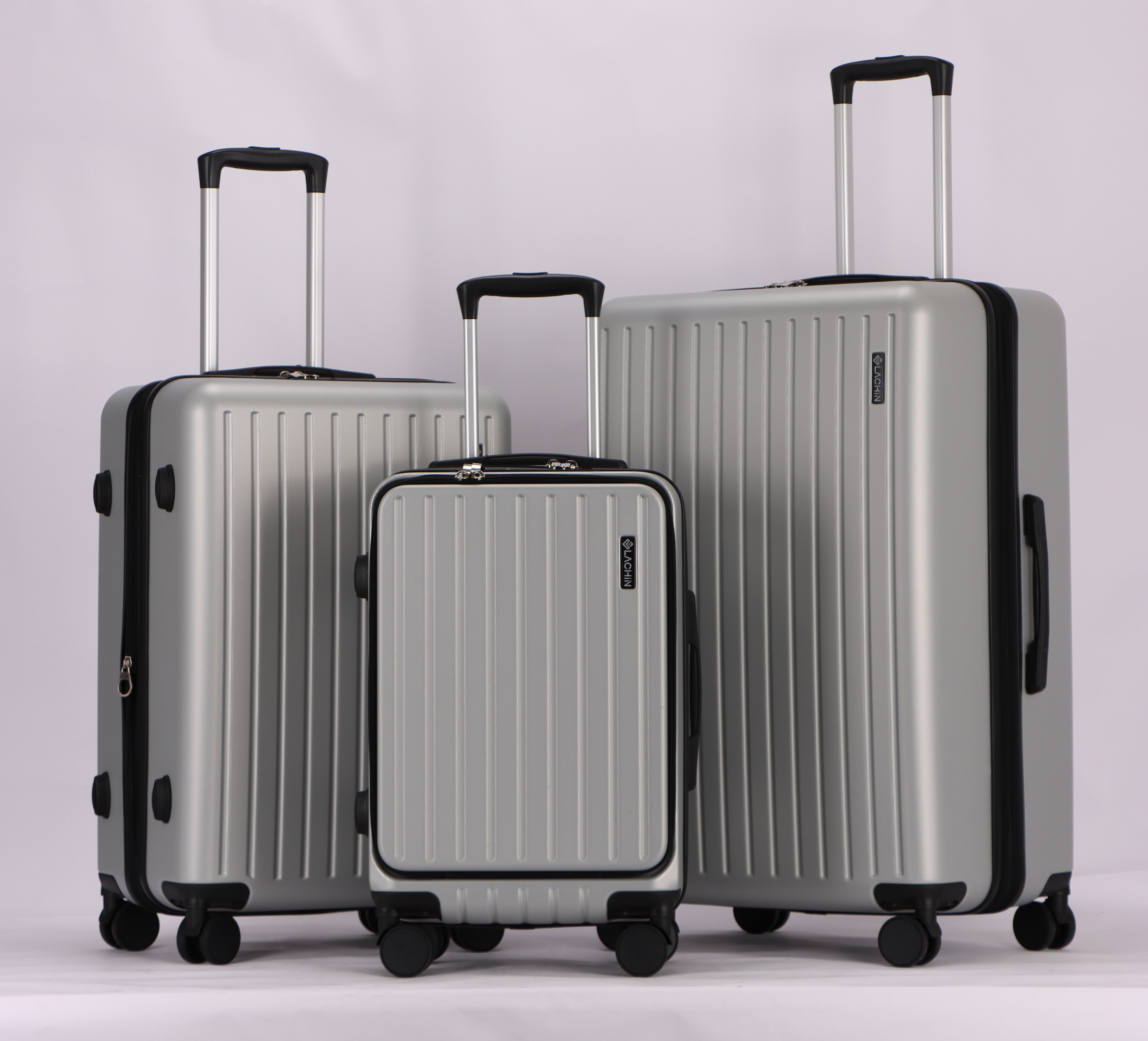 3-Piece Luggage Set – Hardshell ABS Suitcases with Spinner Wheels, Built-In TSA Combination Lock, Aluminum Handle, 20” Carry-On with USB & Type-C Ports and Front Laptop Pocket, Expandable 24” & 28” Checked Bags (Silver)