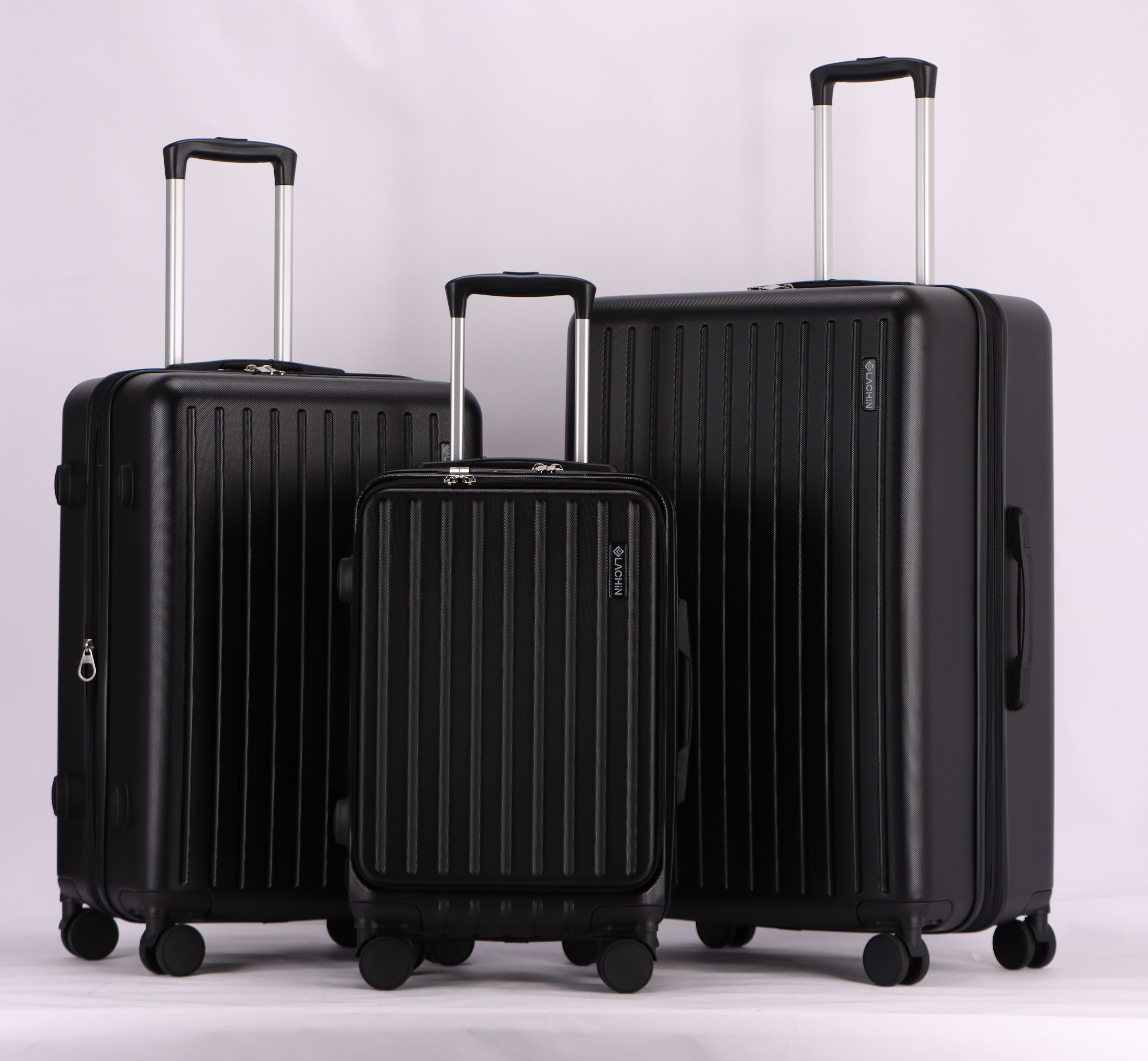 3-Piece Luggage Set – Hardshell ABS Suitcases with Spinner Wheels, Built-In TSA Combination Lock, Aluminum Handle, 20” Carry-On with USB & Type-C Ports and Front Laptop Pocket, Expandable 24” & 28” Checked Bags (BLACK)