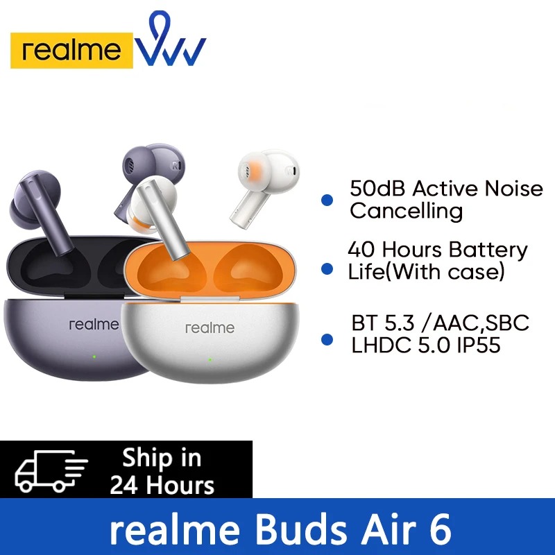 New realme buds Air 6 TWS Earphone Hi-Res LHDC 5.0 Active Noise Reduction Wireless Headphone Bluetooth 5.3 IP55