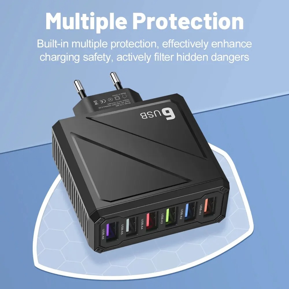 3.1A 6Ports USB Charger Fast Charging Wall Charger Quick Charge For iPhone Samsung Xiaomi Huawei Mobile Phone Adapte