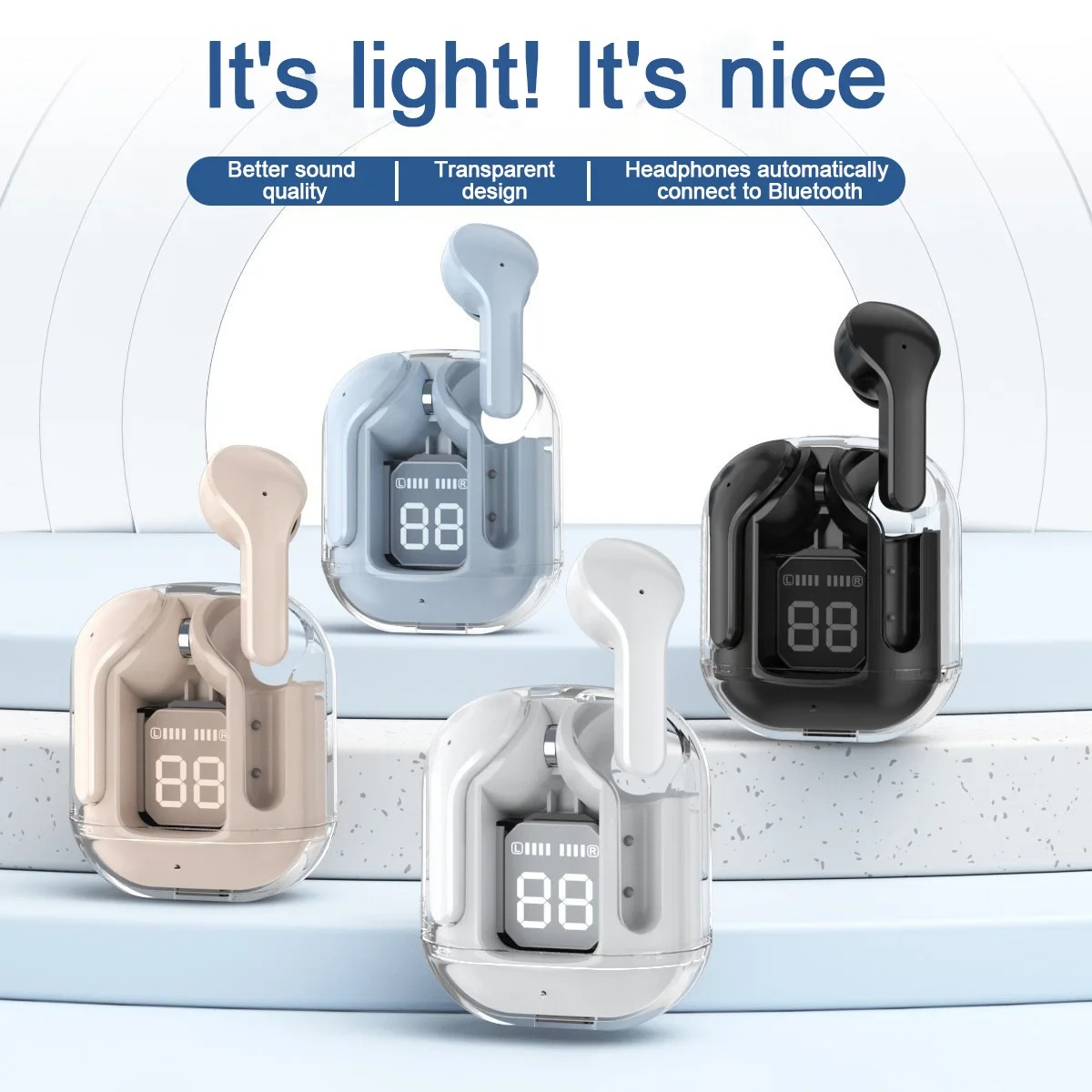 N27 Tws Wireless Bluetooth Headset Transparent Headphones ENC Power Digital Display Stereo Sound Earphones for All Smartphones