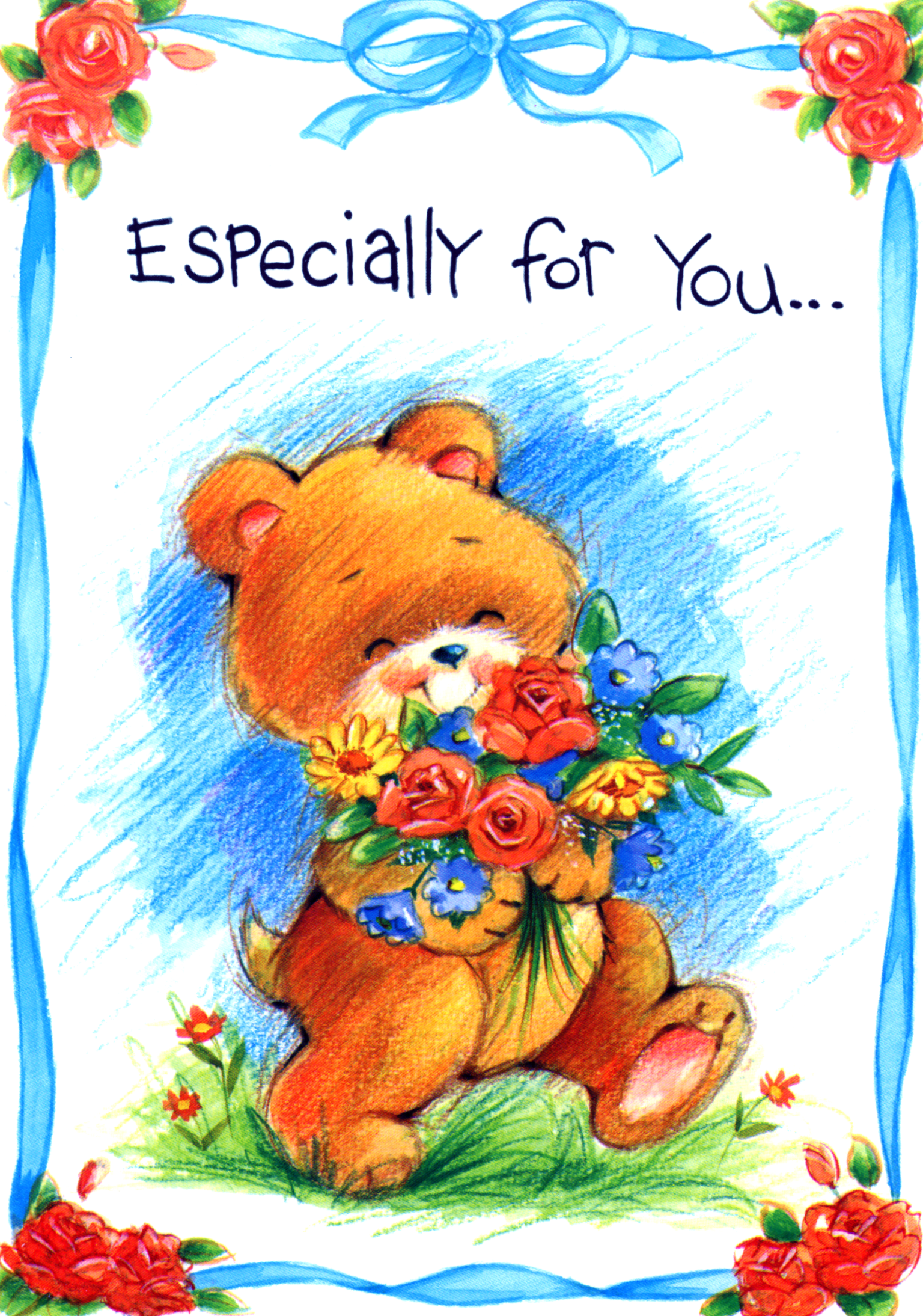 Greeting Card with Bear and Flowers
