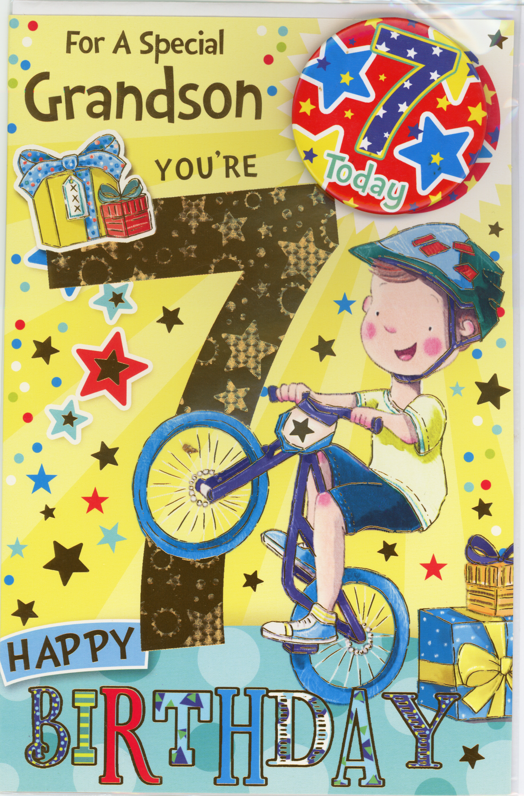 Birthday Card for Grandson with Badge