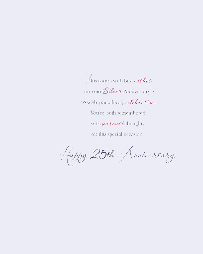 Silver Anniversary Card with keepsake.