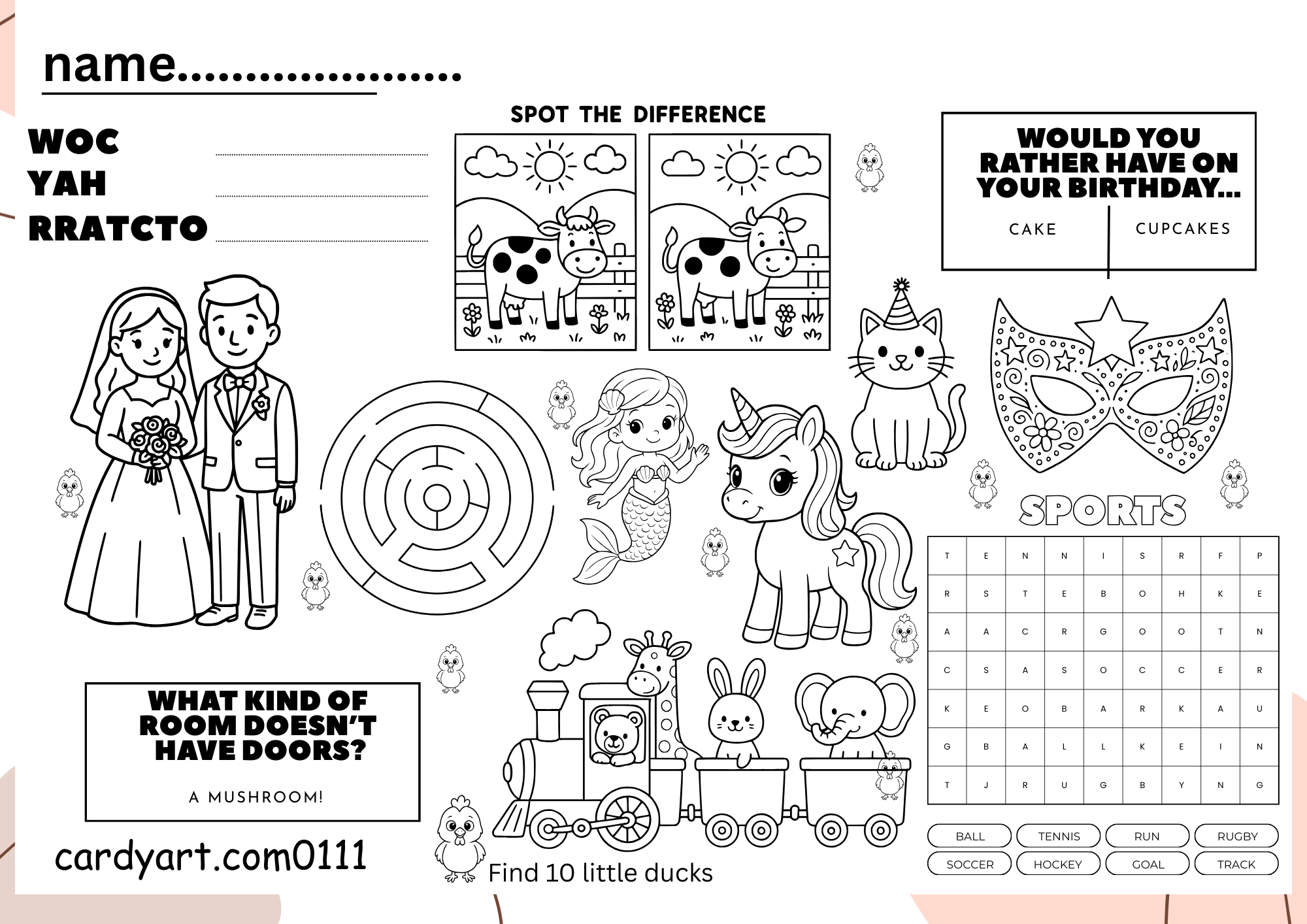 Children’s Activity Wedding Placemat