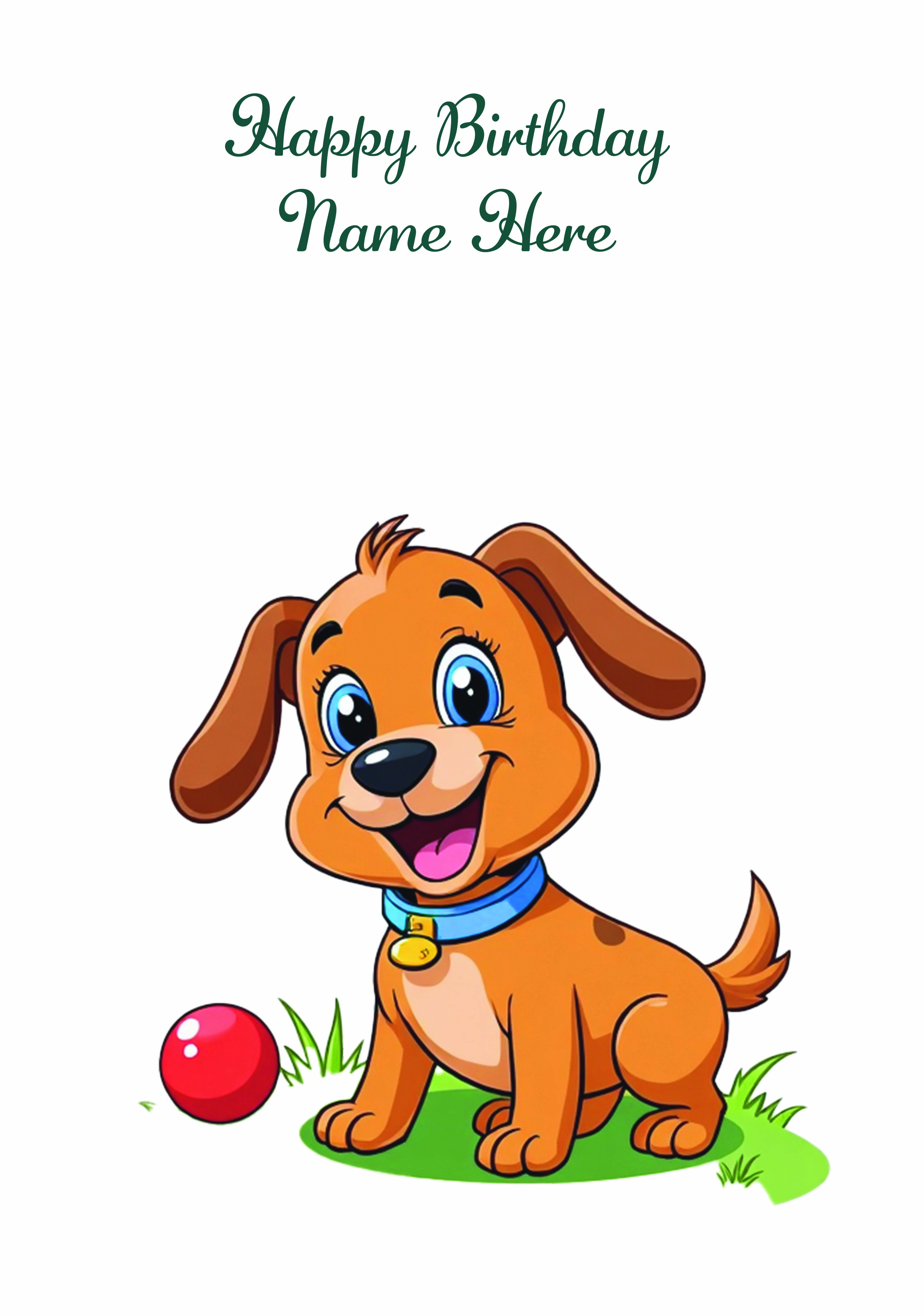 Personalised Happy Birthday Card with Cartoon puppy with FREE Activity A4 Sheet included.