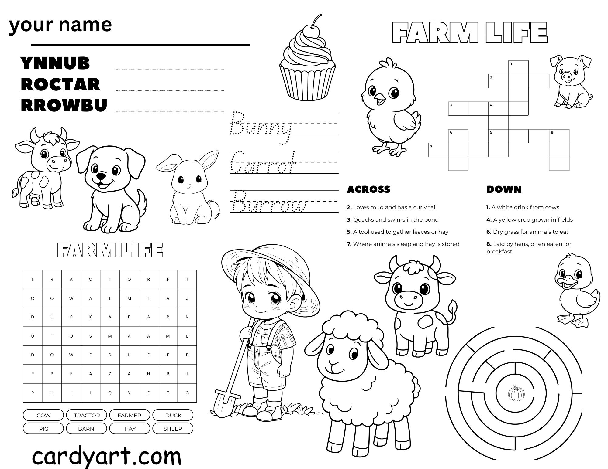 Personalised Happy Birthday Card with Cartoon puppy with FREE  Activity A4 Sheet included.