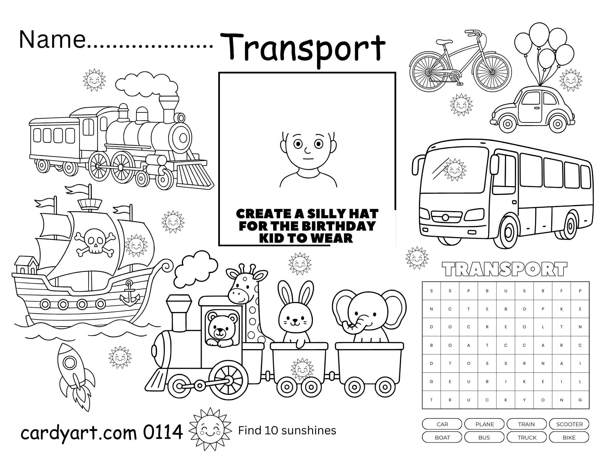 Transport Themed Coloring Activity Sheet
