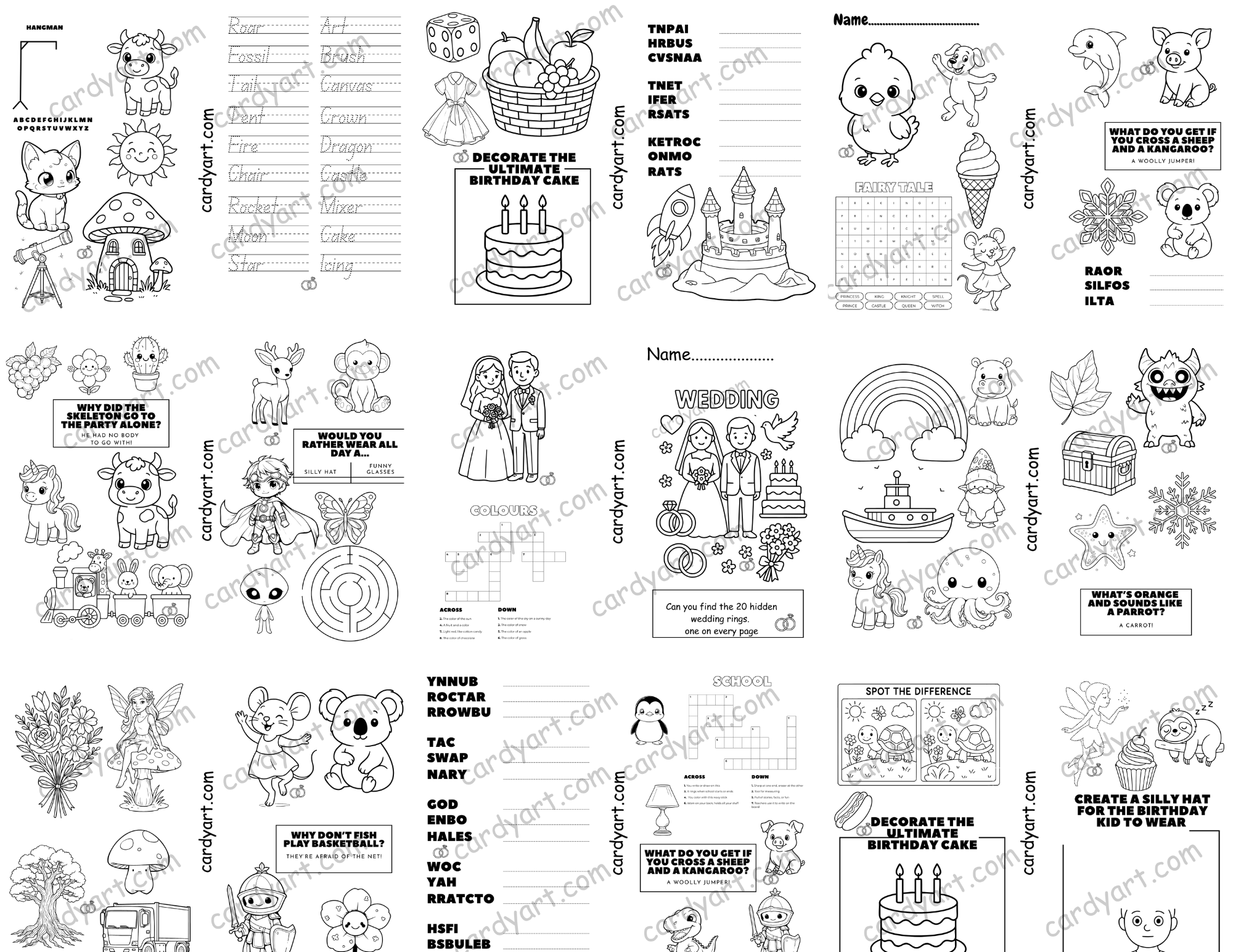 10 Pack of themed Children's Activity Colouring Sheets. Ideal for Parties,Class Rooms, and Artistic Pastimes.