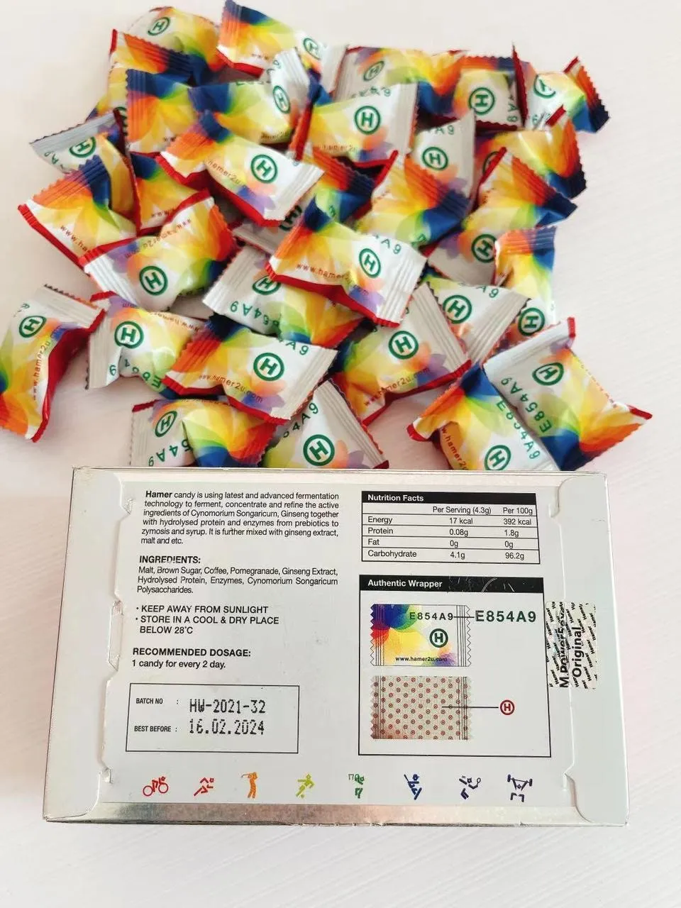 Hamer Rainbow Herbal Candy 32pcs |  悍马红糖彩色装 32颗粒