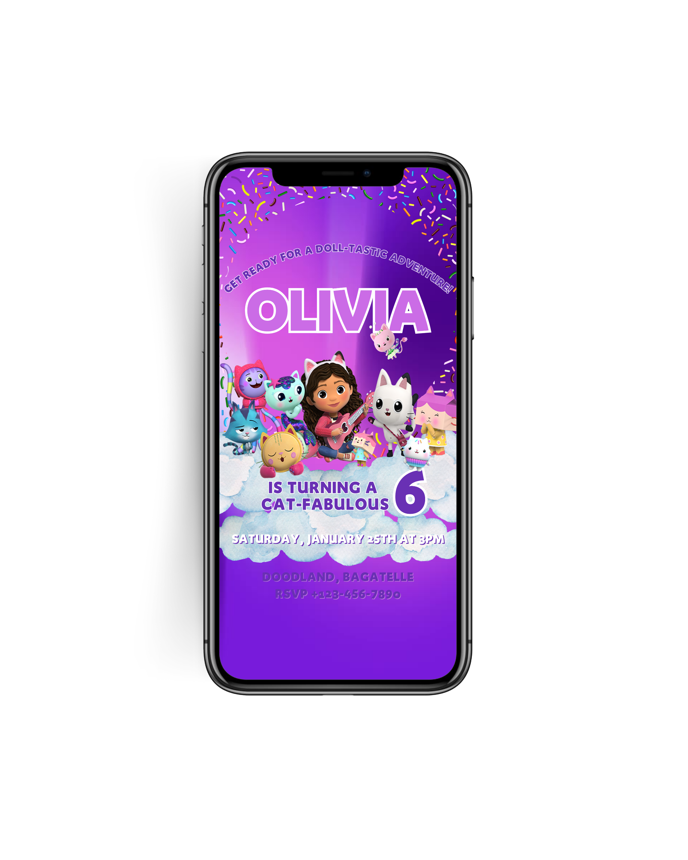 Gabby’s Dollhouse Birthday Digital Invitation – Editable Phone Invite