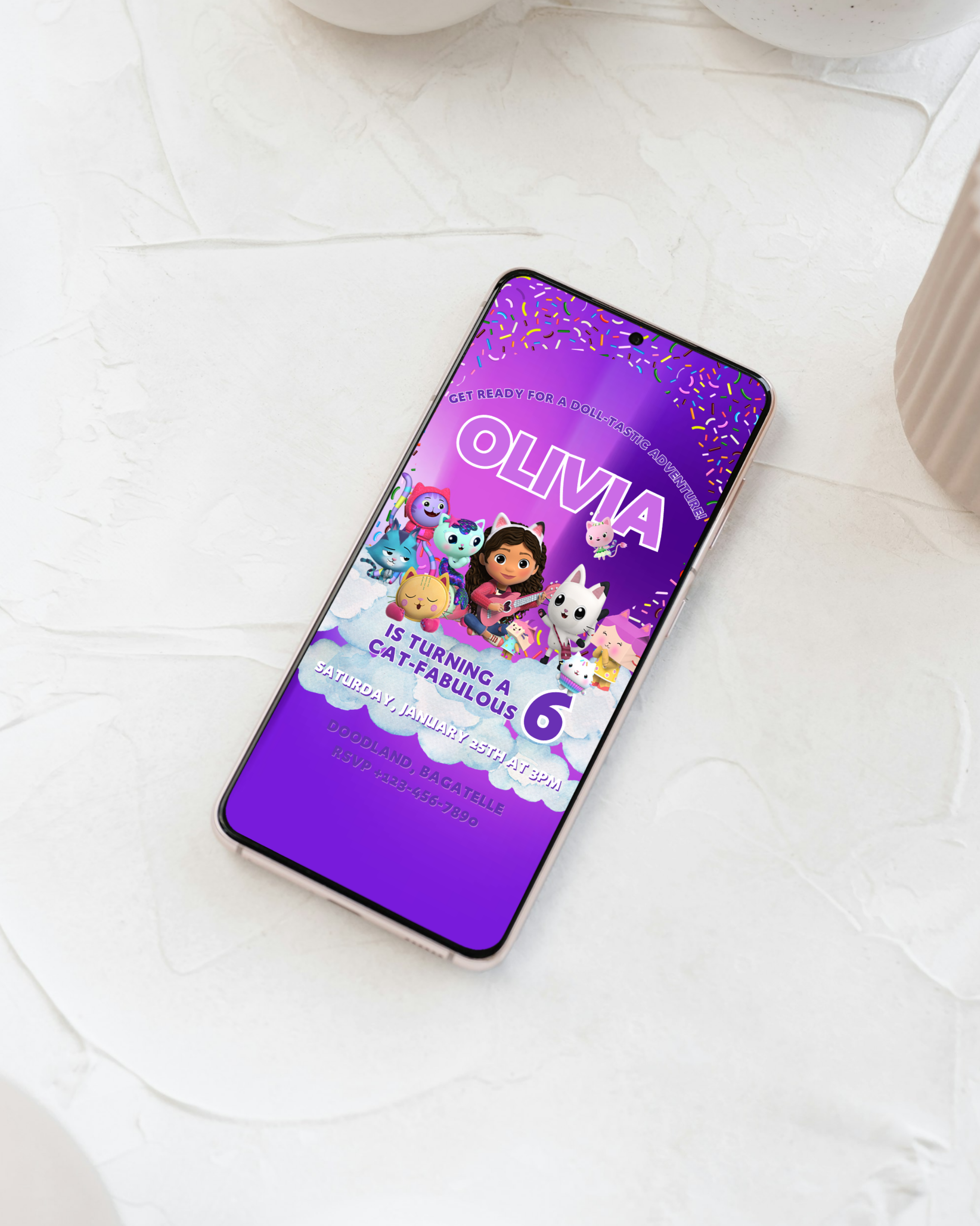 Gabby’s Dollhouse Birthday Digital Invitation – Editable Phone Invite