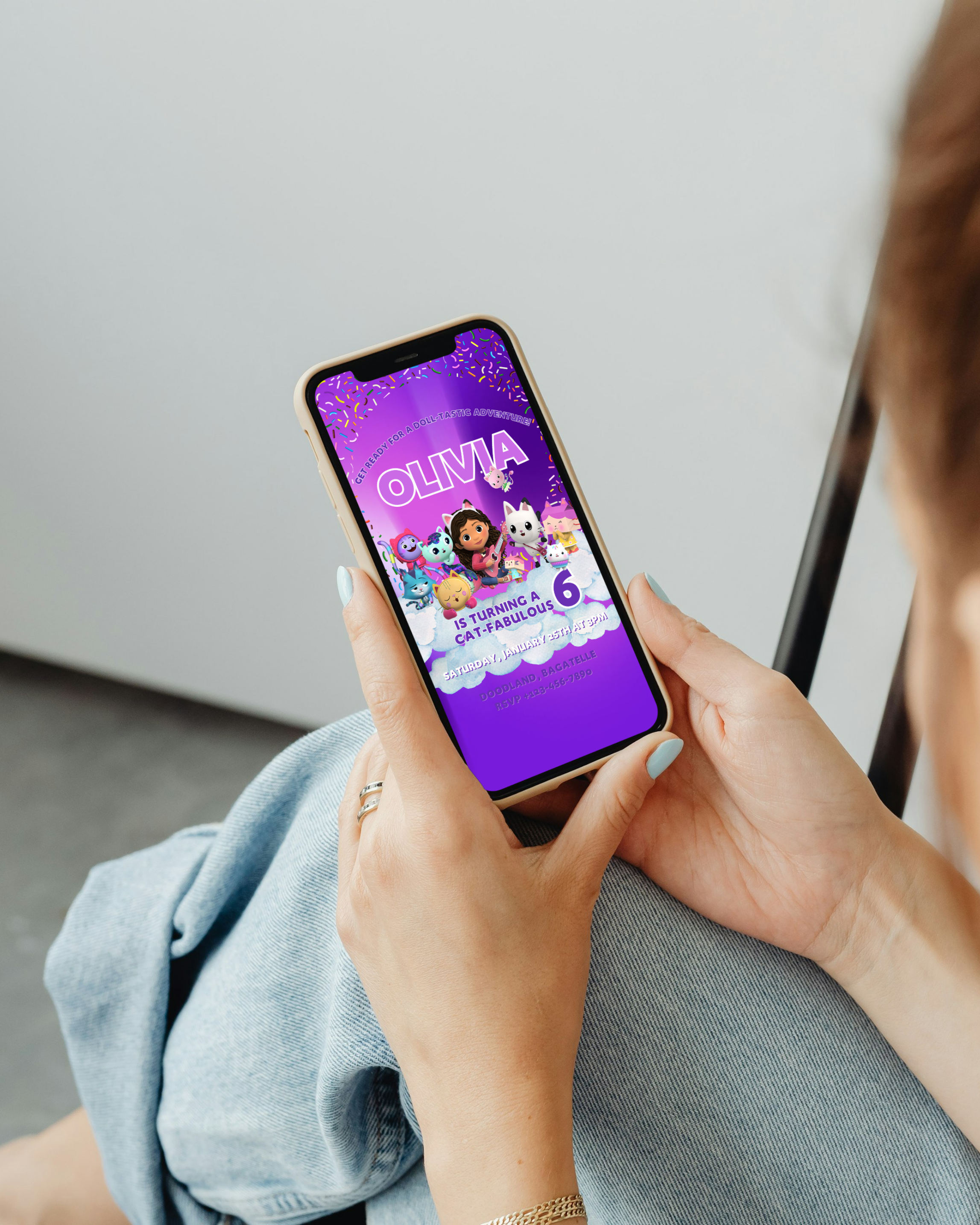 Gabby’s Dollhouse Birthday Digital Invitation – Editable Phone Invite