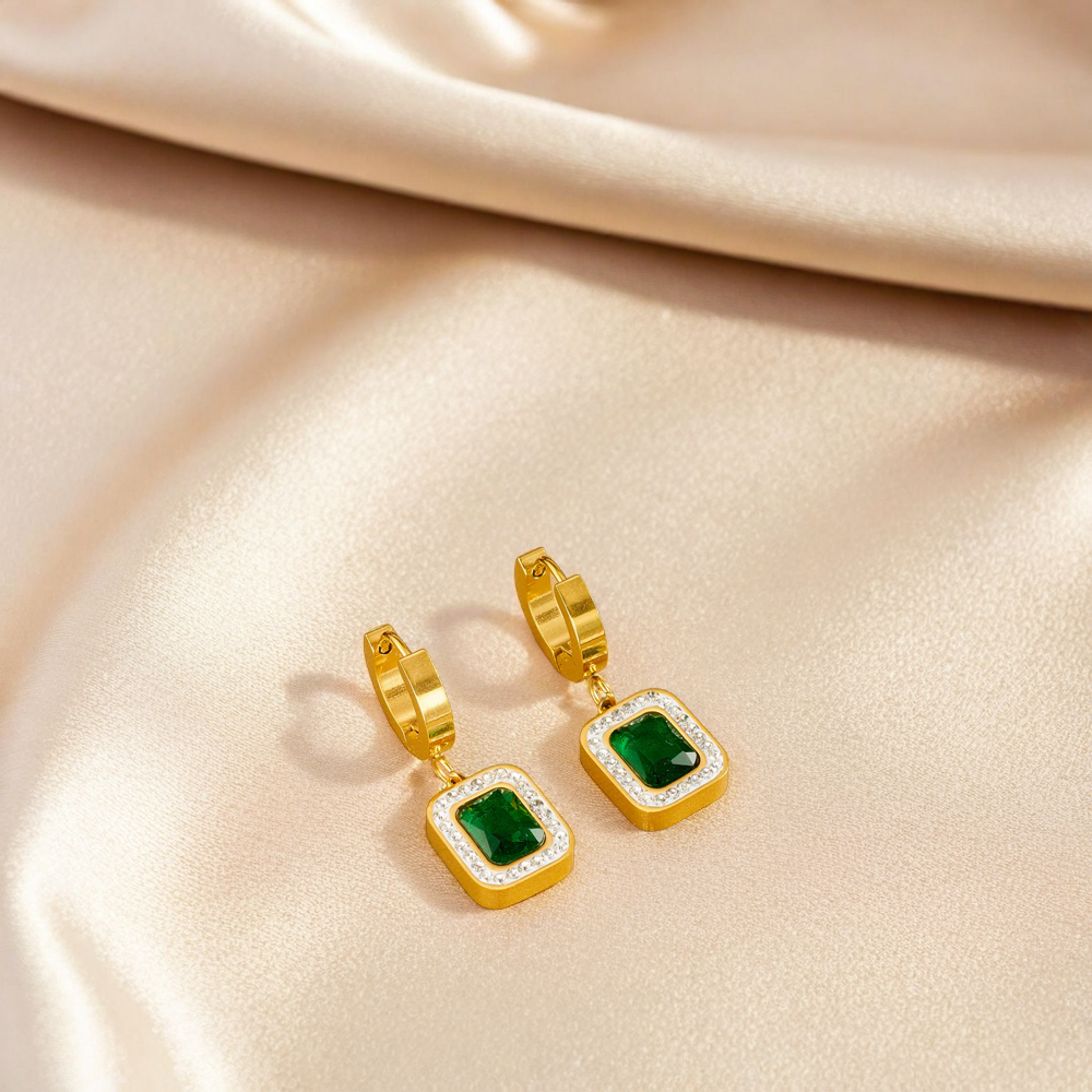 Square green zirconia Earrings