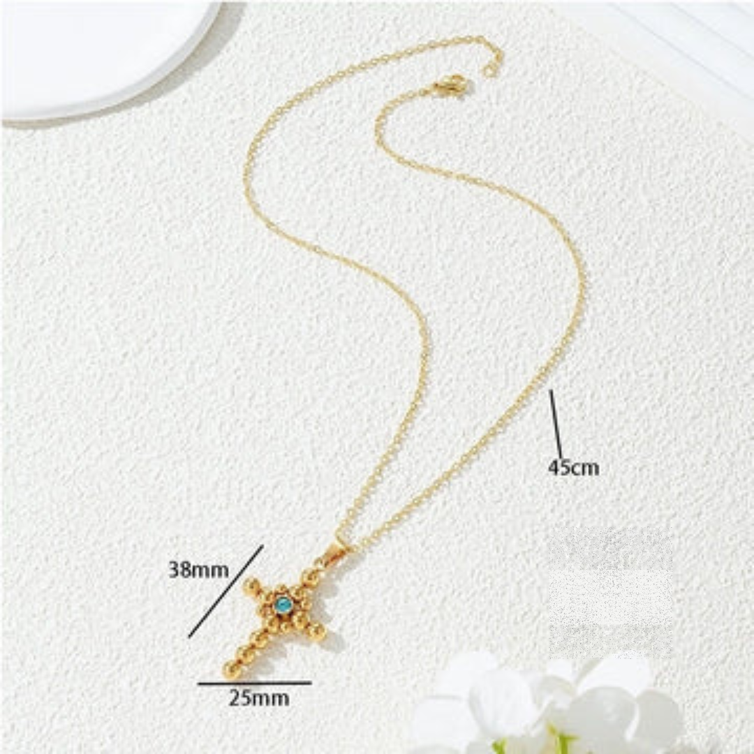 Golden Beaded Cross Necklace