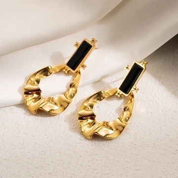 Gold and Black Geometric Drop Earrings